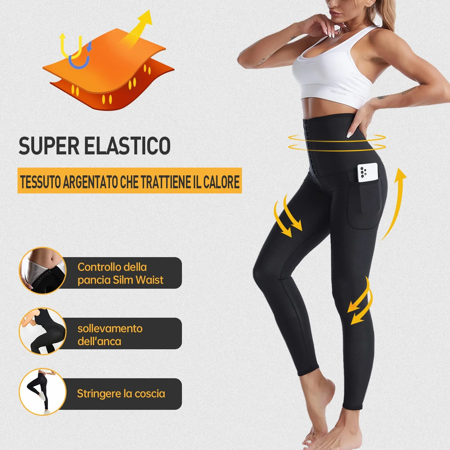 Merlvida Pantaloni Sauna Dimagranti Donna Vita Alta Leggins Effetto Sauna Sportivi Push Up Tuta Dimagrante per Yoga Corsa Fitness