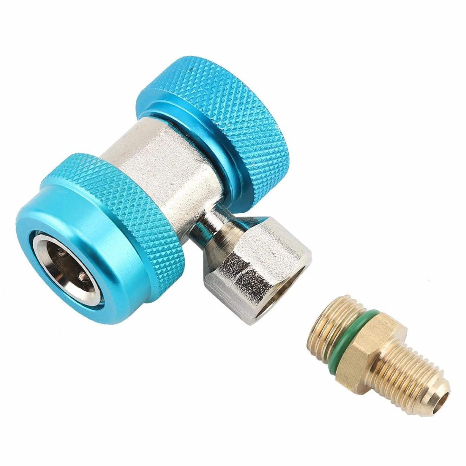 Attacco rapido, adattatore accoppiatore aria condizionata R134 connettore rapido aria condizionata basso / alto + nucleo valvola estrattore(Attacco rapido lato basso: blu)
