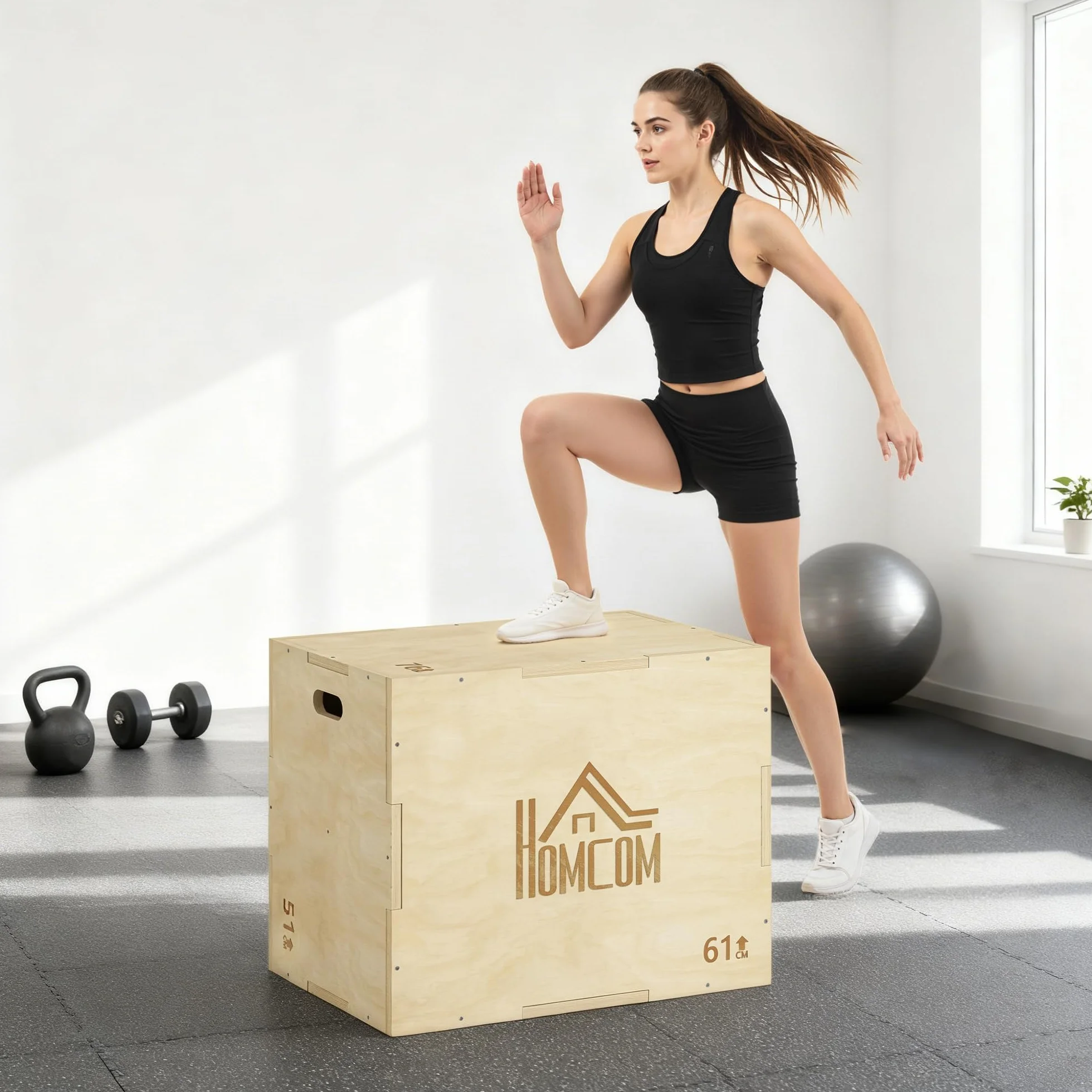 HOMCOM Plyo Box a 3 Altezze Regolabili in Legno di Faggio per Casa e Palestra