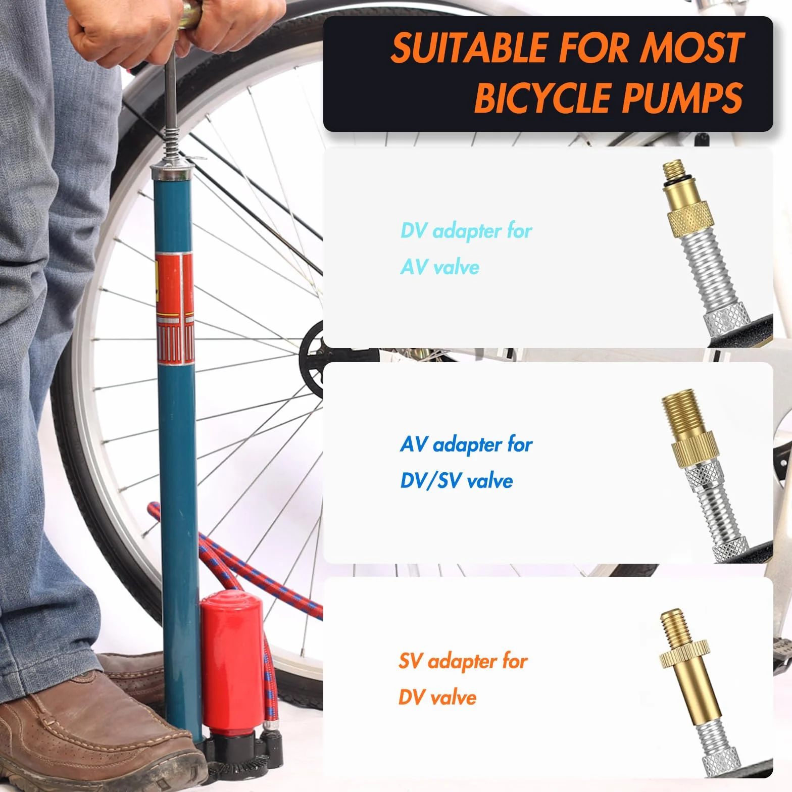 Adattatore Valvola Bici 21 Pezzi Set per Presta SV DV AV Pompa Bicicletta Compressore Aria Kit Gonfiaggio