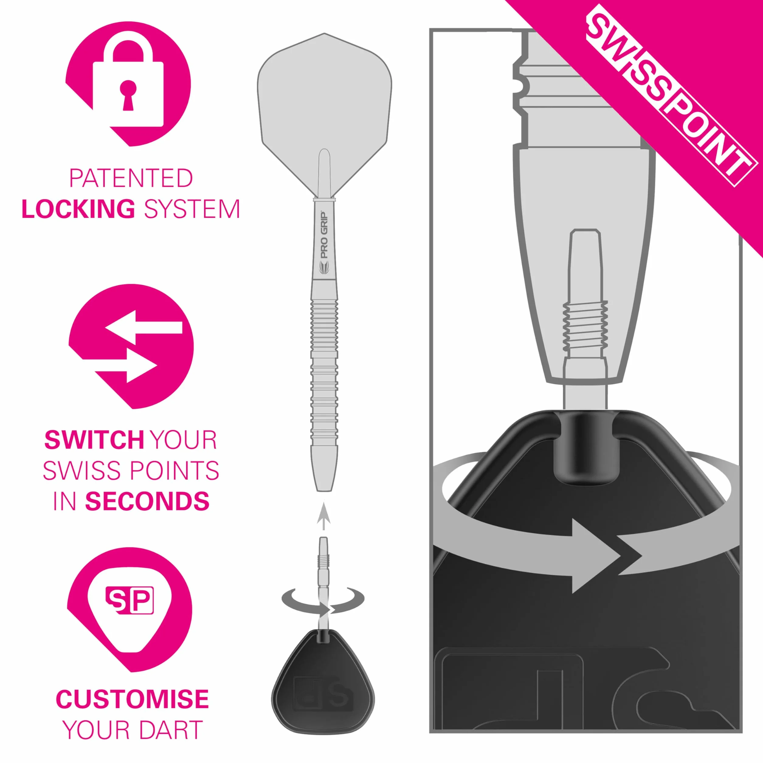 Target Darts Swiss Point Storm Dart Points Quarzo Set di 3 Punte 26MM 30MM 35MM Oro Argento Nero Accessori per Freccette Professionali
