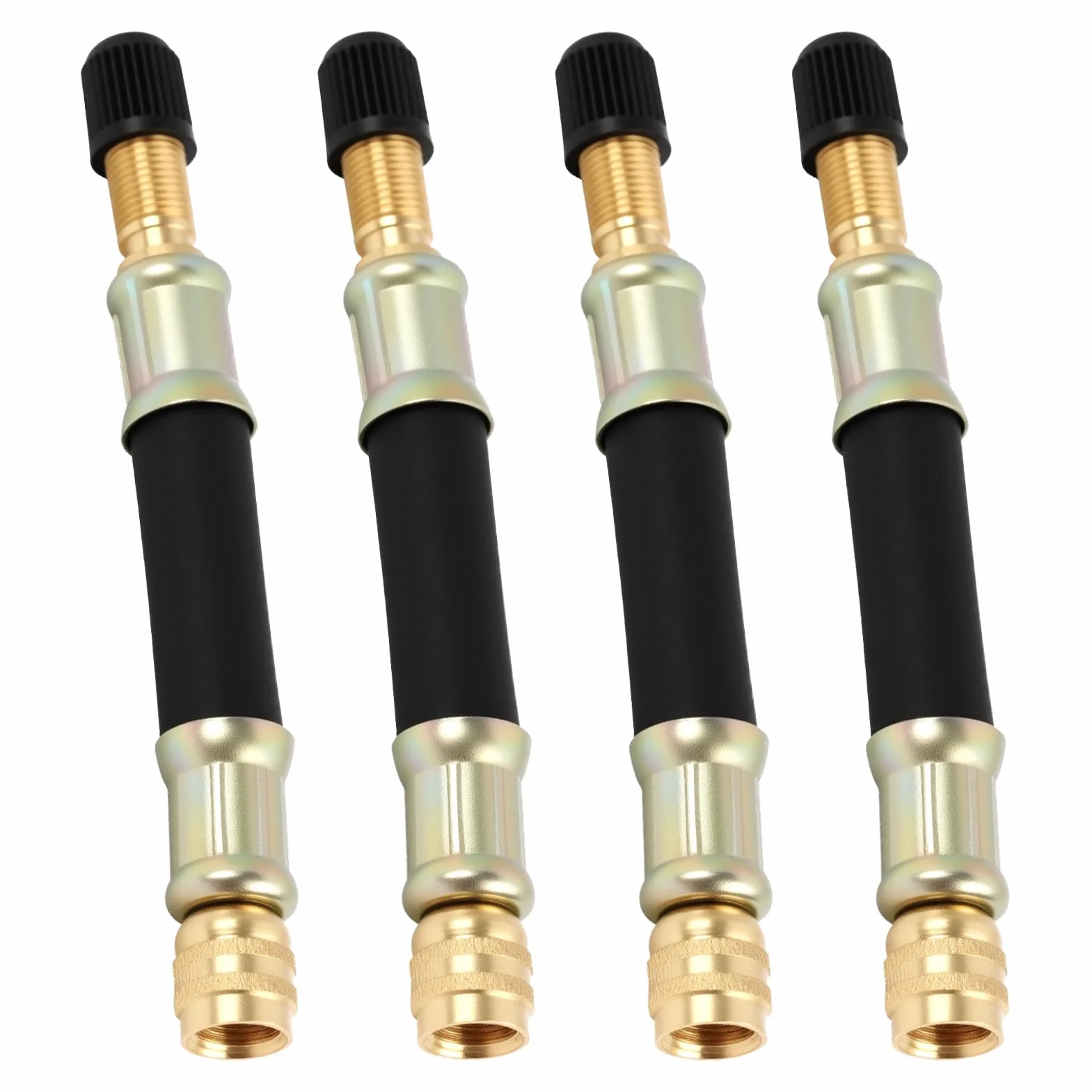 4 PCS Estensione universale flessibile per valvola, 100 mm con Tappi di Tenuta, Prolunga Valvola Pneumatici 100mm, Prolunga Valvola in Gomma per Auto, Moto, Bicicletta, Camion, Camper, Passeggini