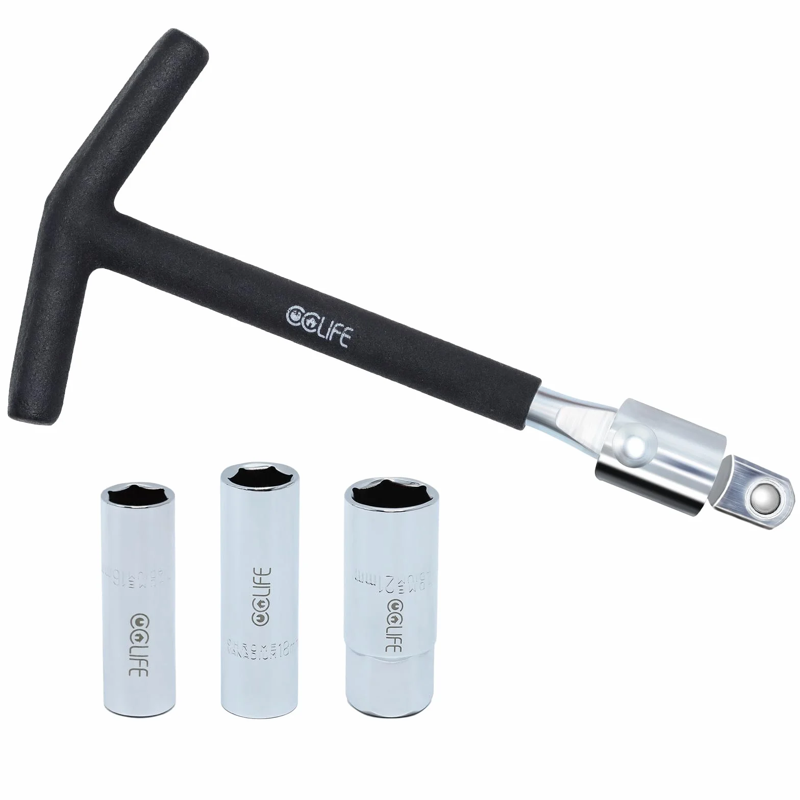 CCLIFE Chiave per Candele 4pz, 1/2‘’ La chiave a candela a T, Set di Chiavi per Candele 16mm 18mm 21mm, Lo strumento per la rimozione delle candele