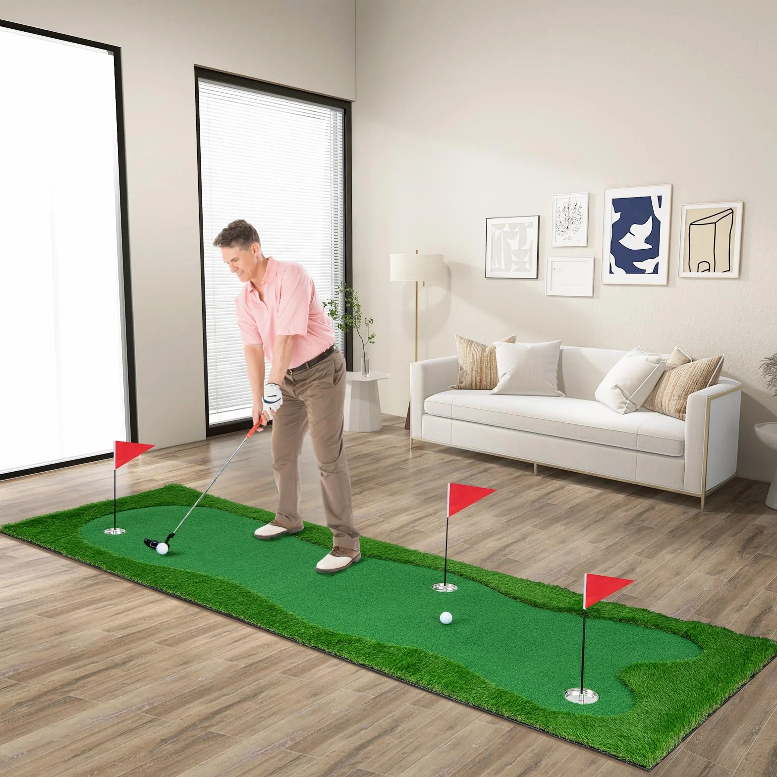LIFEZEAL Tappetino da Golf Professionale 3 x 1 m Pieghevole con Palline e Fori