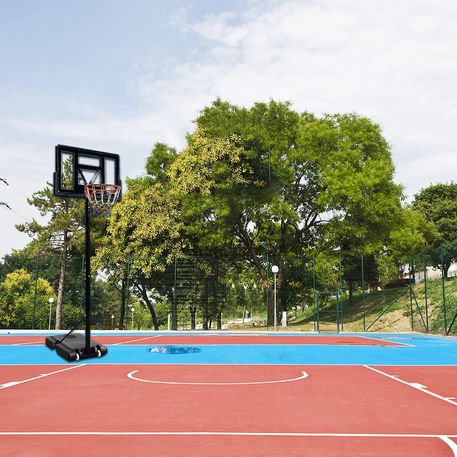 Canestro da Basket Regolabile Portatile con Ruote, Supporto per Basket da Esterno e Interno con Pallacanestro e Pompa