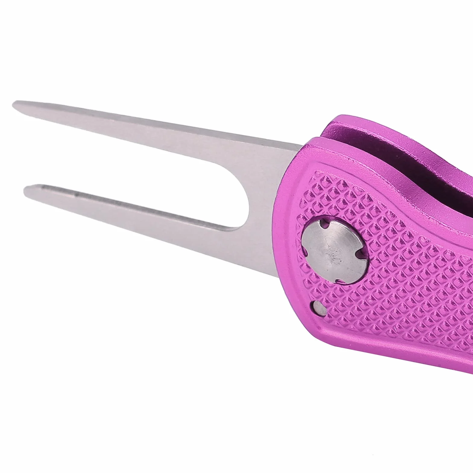 Forchetta da Golf Pieghevole in Acciaio Inossidabile, Strumento di Riparazione Divot Magnetico con Marcapalle, Rosa