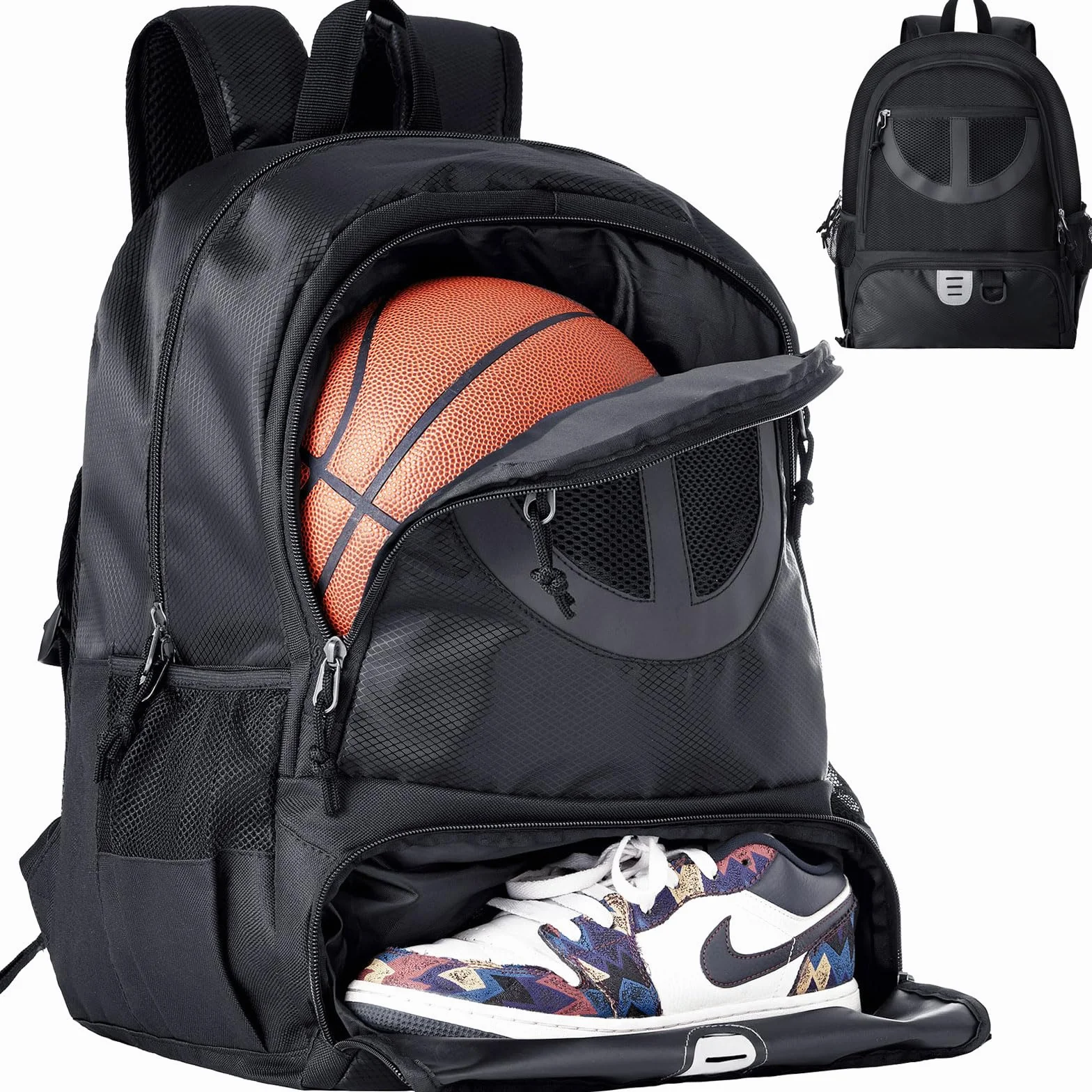 Borsa da basket in rete nera TRAILKICKER con scomparto per scarpe e pallacanestro
