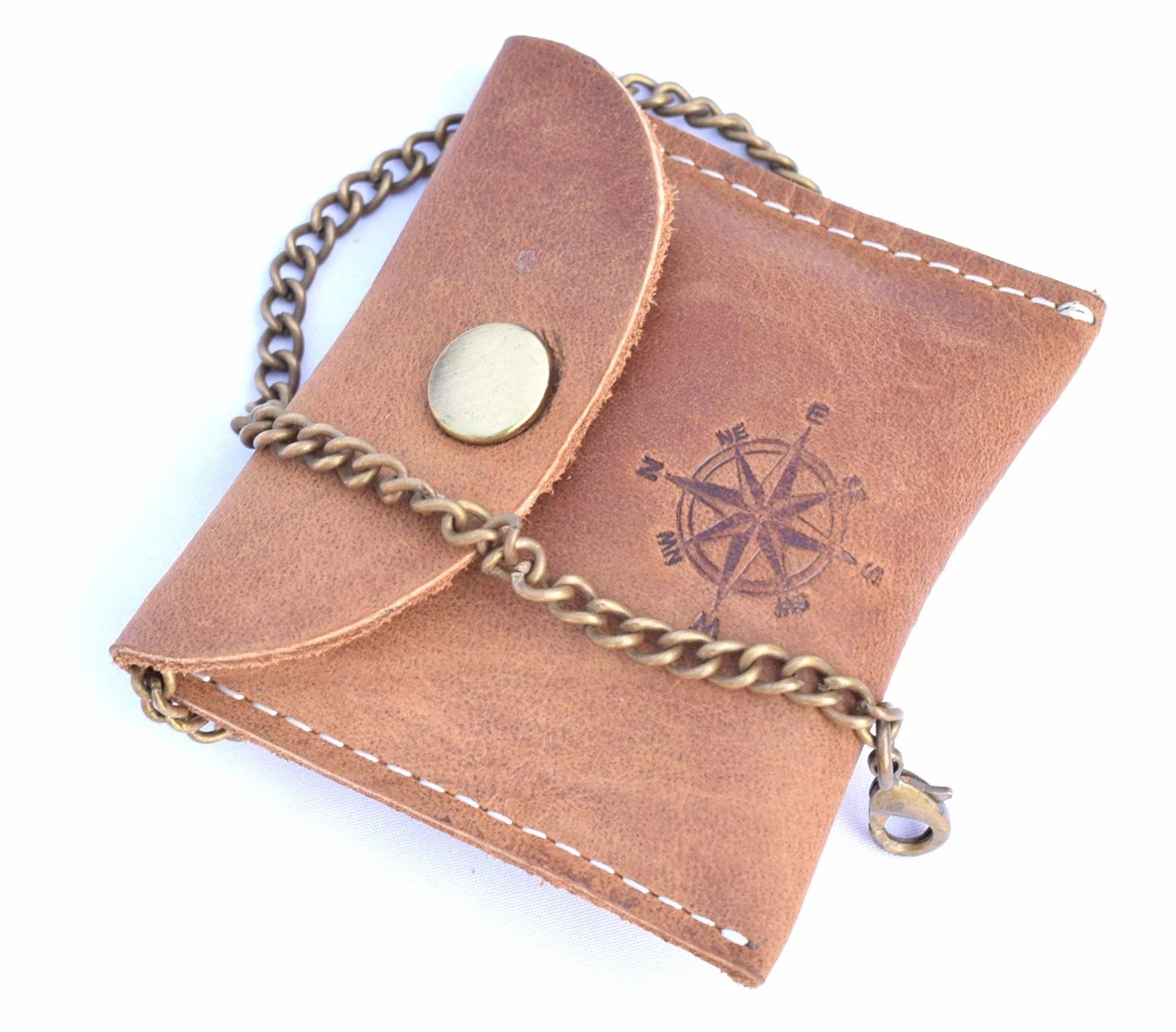 Bussola in Ottone Portatile con Catena e Custodia in Pelle