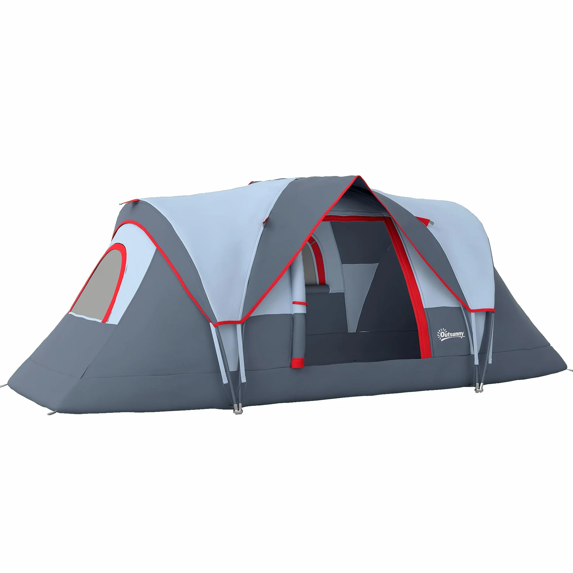Outsunny Tenda da Campeggio 4-6 Posti Idrorepellente 3000mm Protezione UV, Tenda Famigliare Finestre Pali Fibra di Vetro 4.55x2.3x1.8 m