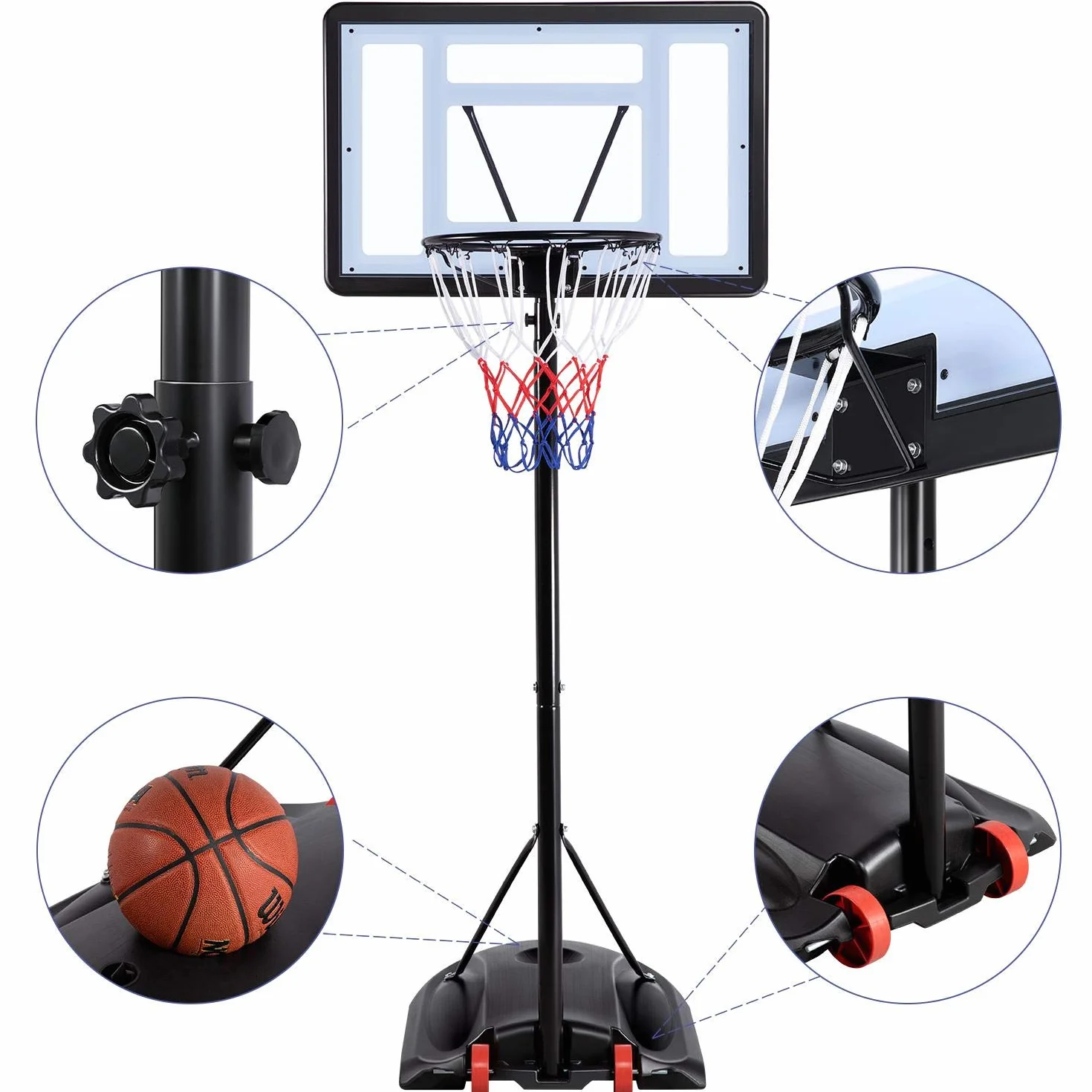 Yaheetech Canestro Basket Altezza Regolabile 219-279 cm Esterno Interno Portatile