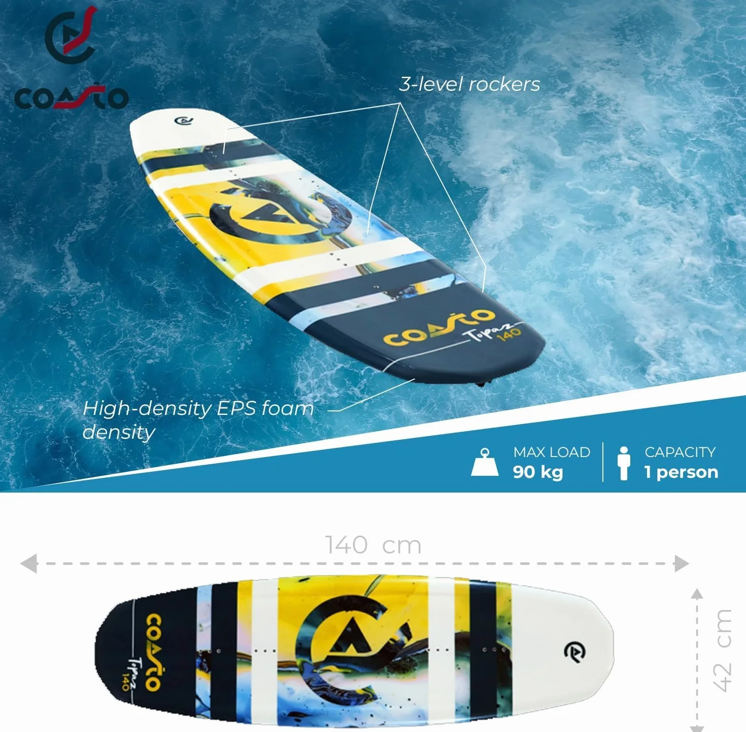 Brunelli COASTO Topaz 140 Wakeboard Package Flex manubrio rilegatura 39-46