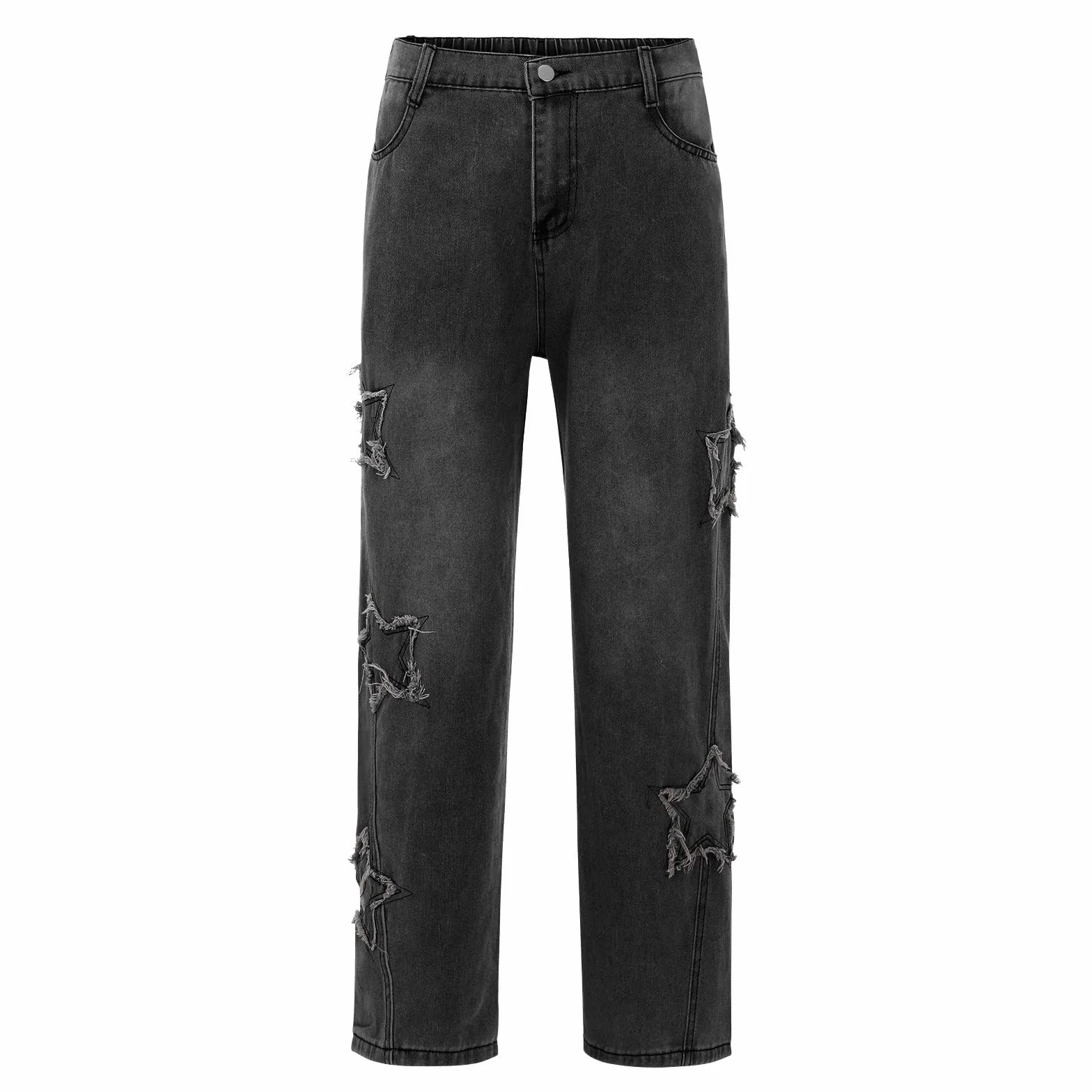 Baggy Jeans Uomo con Stelle Stampate Jeans Patchwork Pantaloni Denim Hip Hop Vintage Y2K Straight Leg Streetwear
