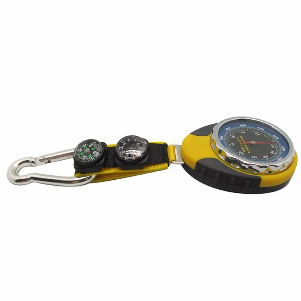 Altimetro 4 in 1 da esterno con barometro, termometro, bussola, portatile per misurazione meteo e altitudine, giallo