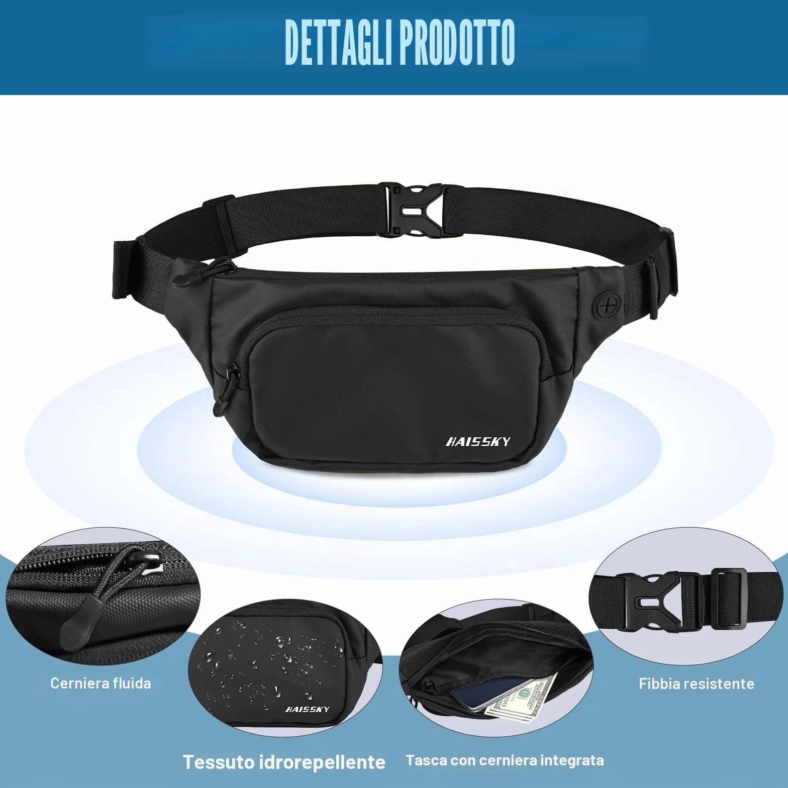 HAISSKY Marsupio Cintura da Corsa Impermeabile Uomo Donna Running Borsa a Tracolla Jogging Viaggi