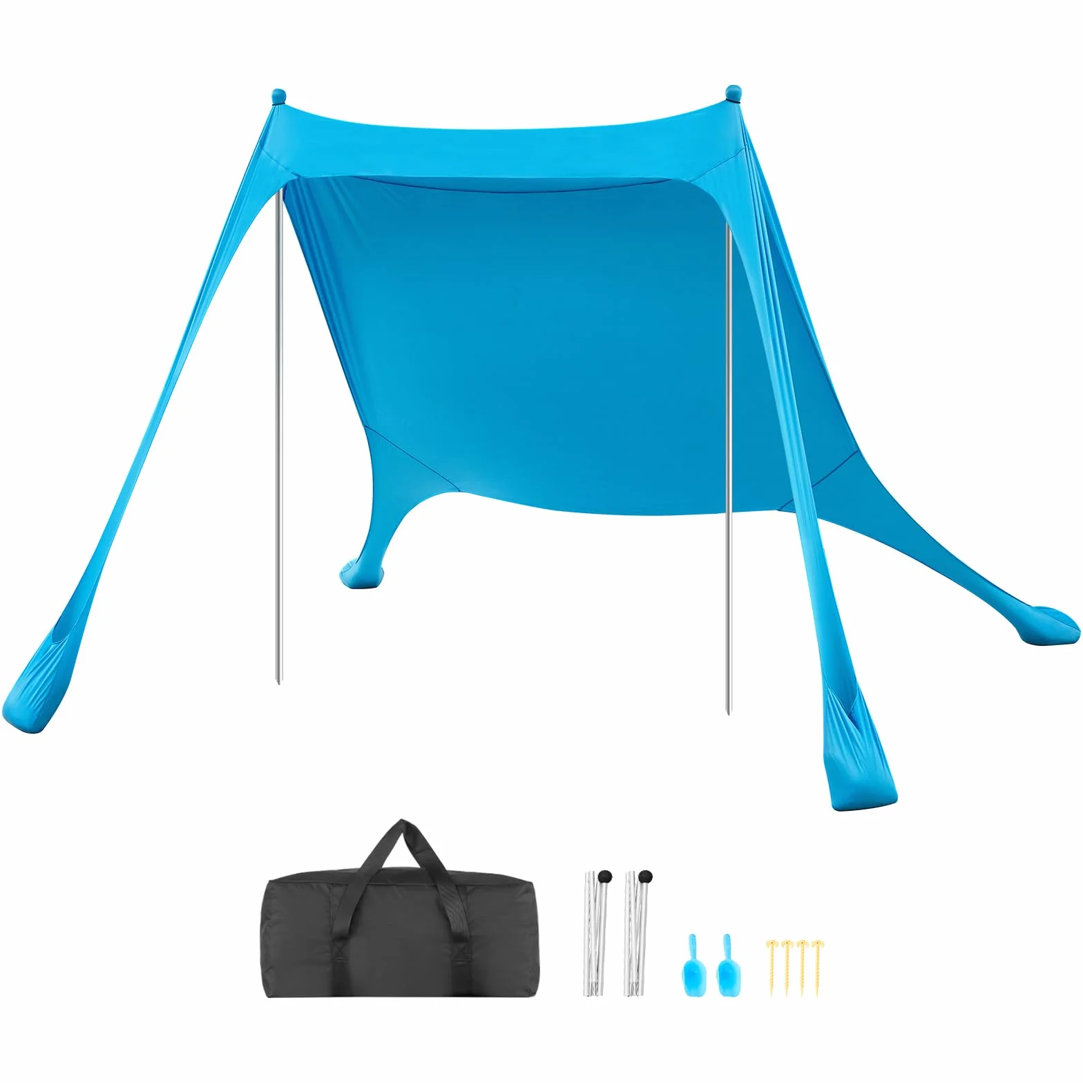 VEVOR Tenda Parasole Portatile da Spiaggia per Esterno Protezione Solare UPF50+ 2,3 x 2,3 x 2 m, Parasole da Spiaggia con Pali di Supporto Tenda Portatile per Campeggio Viaggio Pesca, Blu