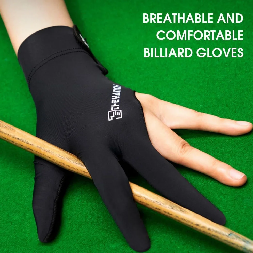 Guanti di biliardo professionisti traspiranti a 3 dita per snooker, accessorio sinistra, Nero