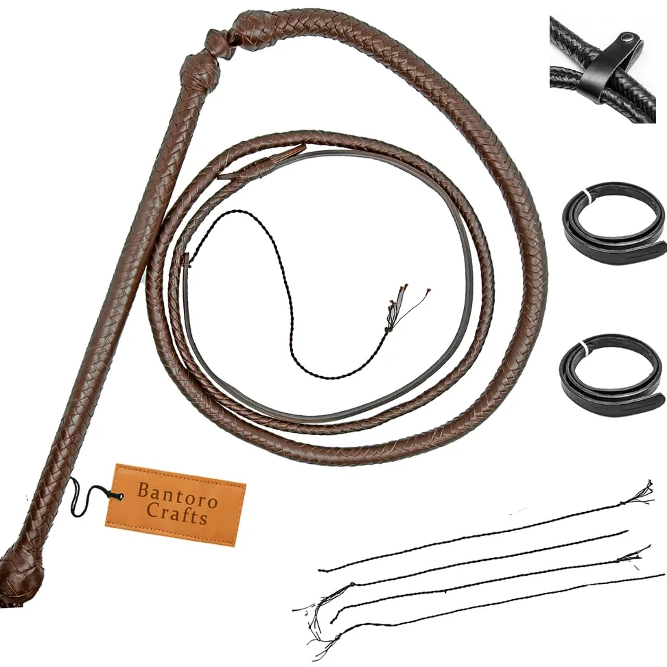 Marrone Frusta 12 trecce Fili Pelle Intrecciata Frusta in Vera Pelle Pancia in Pelle e Supporto in Pelle all'Interno Frusta Che schiocca Forte
