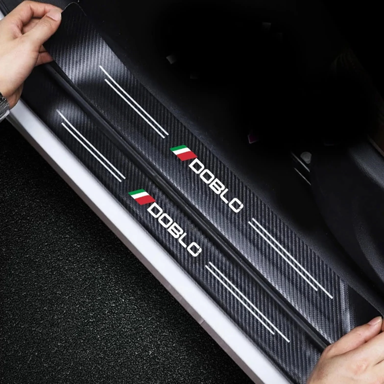 4 Pezzi Protezione Battitacco per Auto, per Fiat Doblo Soglie Porte Adesivo per Battitacco in Fibra di Carbonio Protezioni Per Davanzali Per Porte Auto (Doblo)