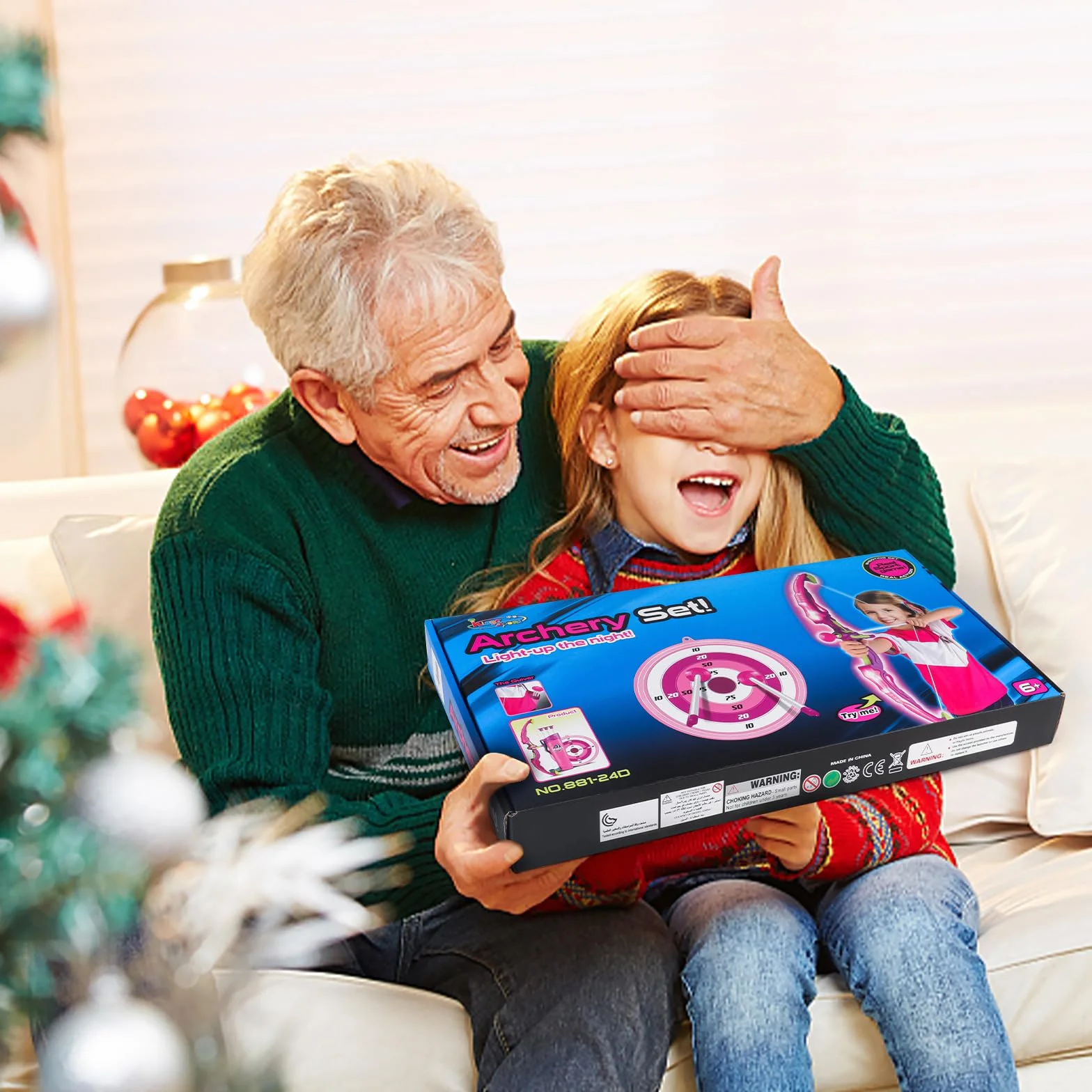 Arco e Frecce per Bambini con Luci LED, 2 in 1 Set Tiro con L'Arco, 1 Bersaglio e 10 Frecce a Ventosa, Regalo per Bambine 4-8 Anni