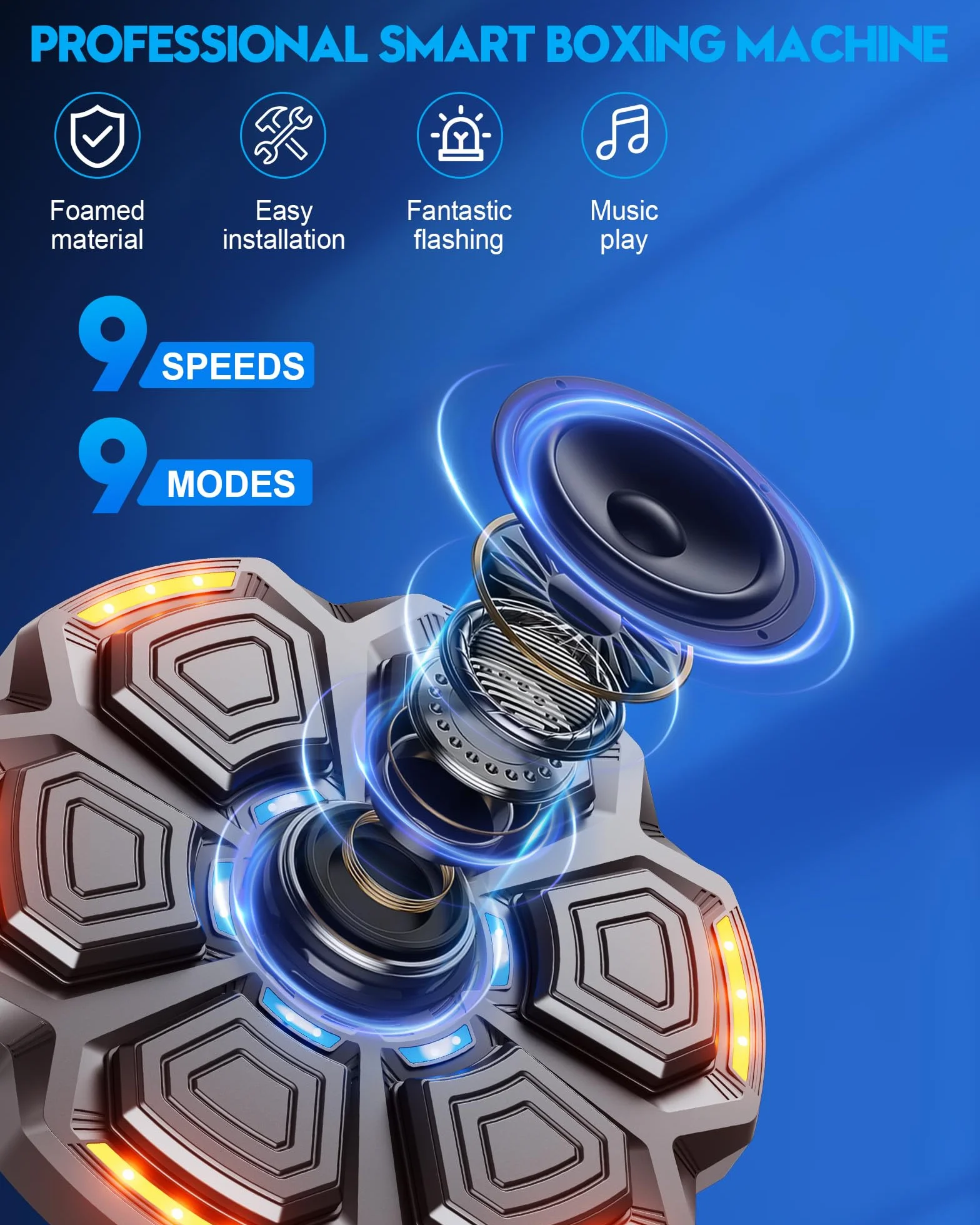 Music Boxing Machine Adulti - 9 modalità di velocità Macchina da Box Musicale Pugile con Guanti da Boxe - LED Parete Tira Pugni con Musica - Bluetooth Boxe Allenamento per Casa