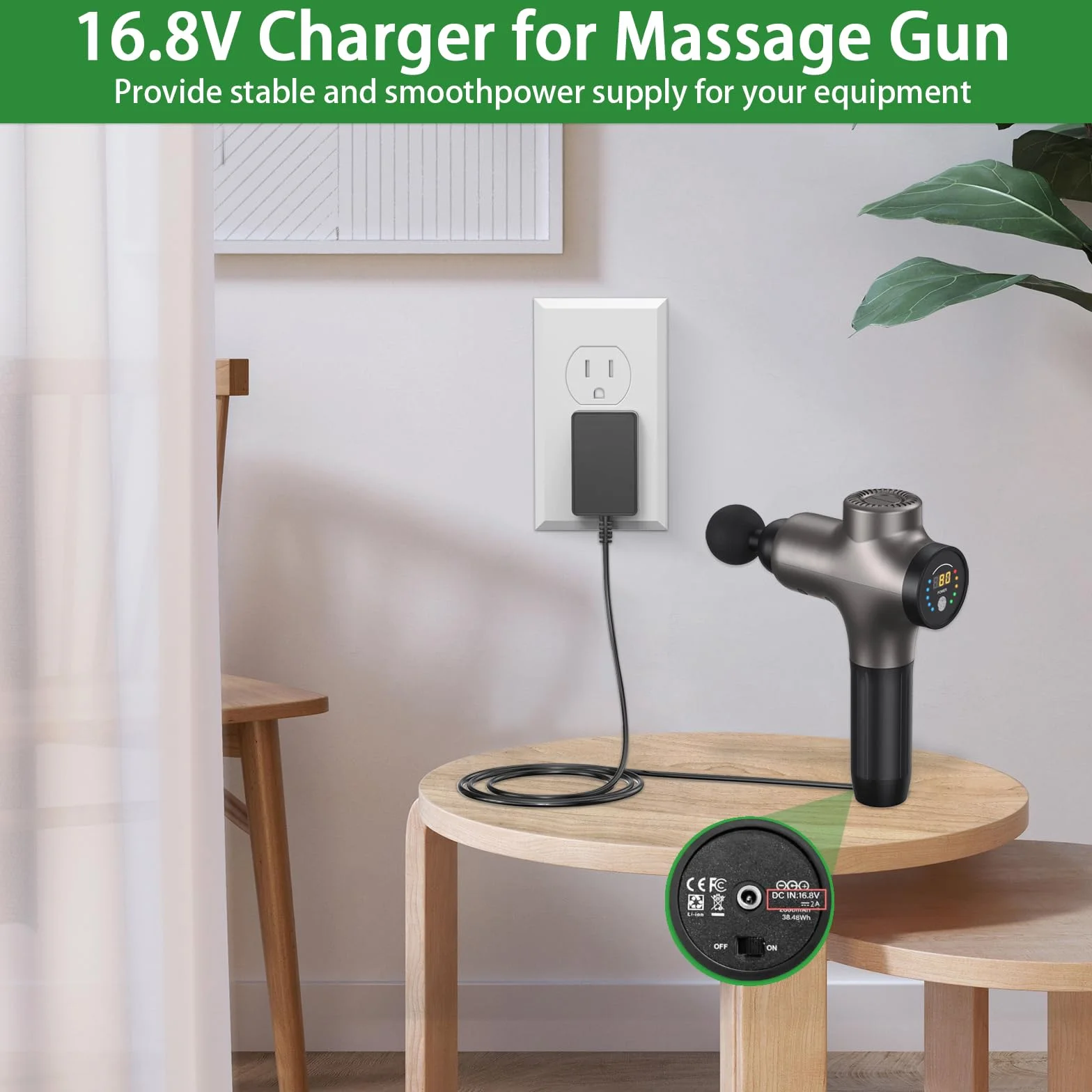 Caricatore per pistola da massaggio 16,8 V 2 A compatibile Slinger Bag Hunter Douglas PowerView Shades batteria ricaricabile agli ioni di litio