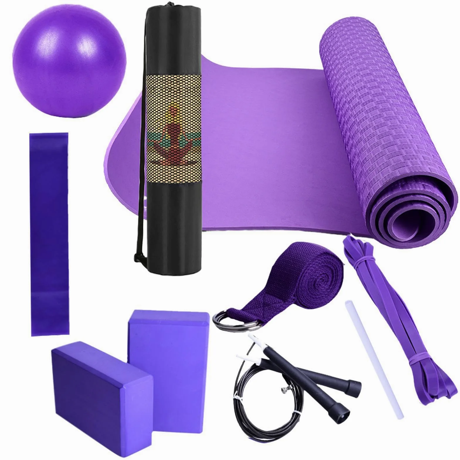 Kit yoga per principianti, tappetino per esercizi con palla da yoga, fascia di resistenza portatile, attrezzatura per esercizi per casa, palestra, pilates, stretching