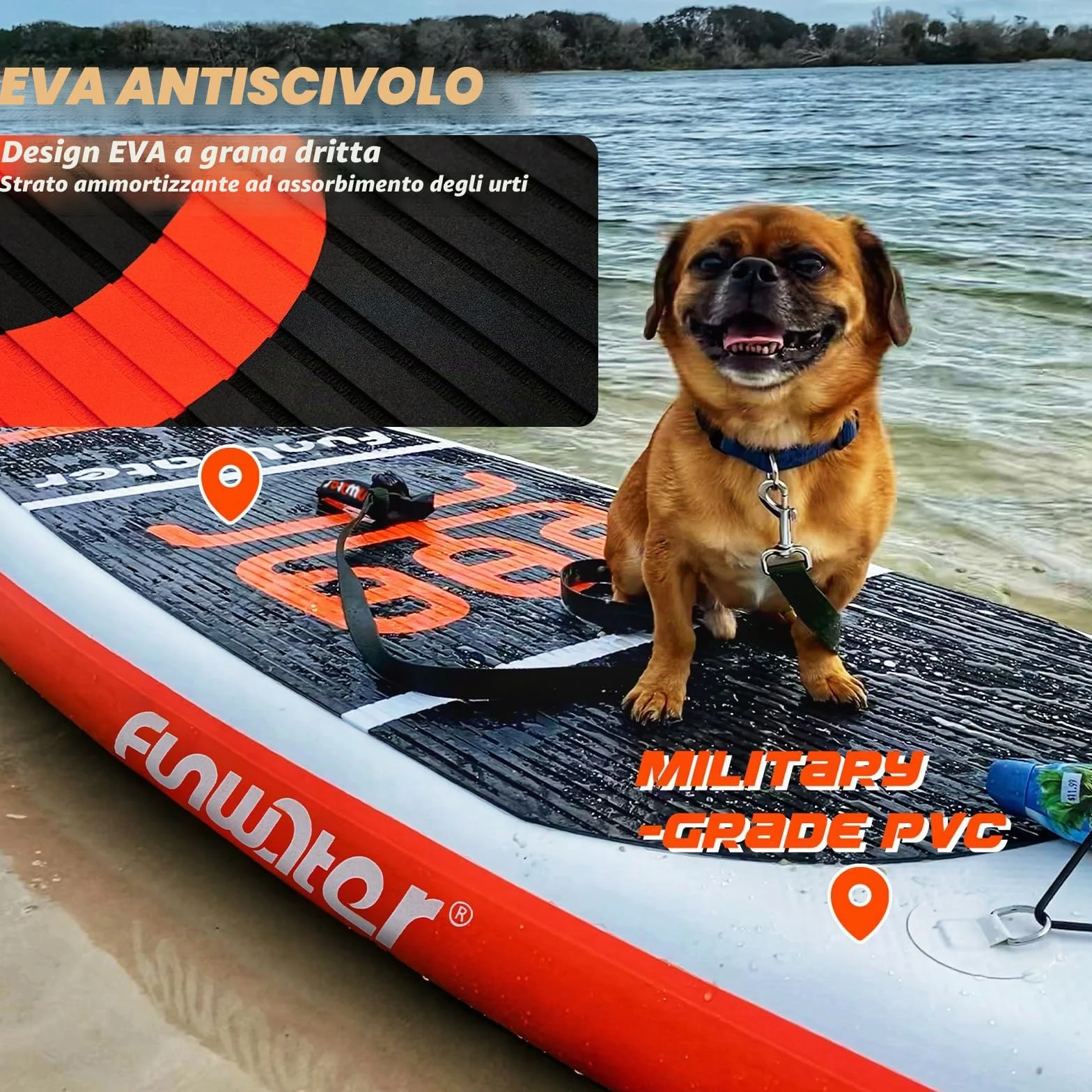FunWater SUP Gonfiabile Portatile: Tavola Gonfiabile, Pinne, Pompa, Pagaia, Zaino, Guinzaglio di Sicurezza per Adulti e Ragazzi