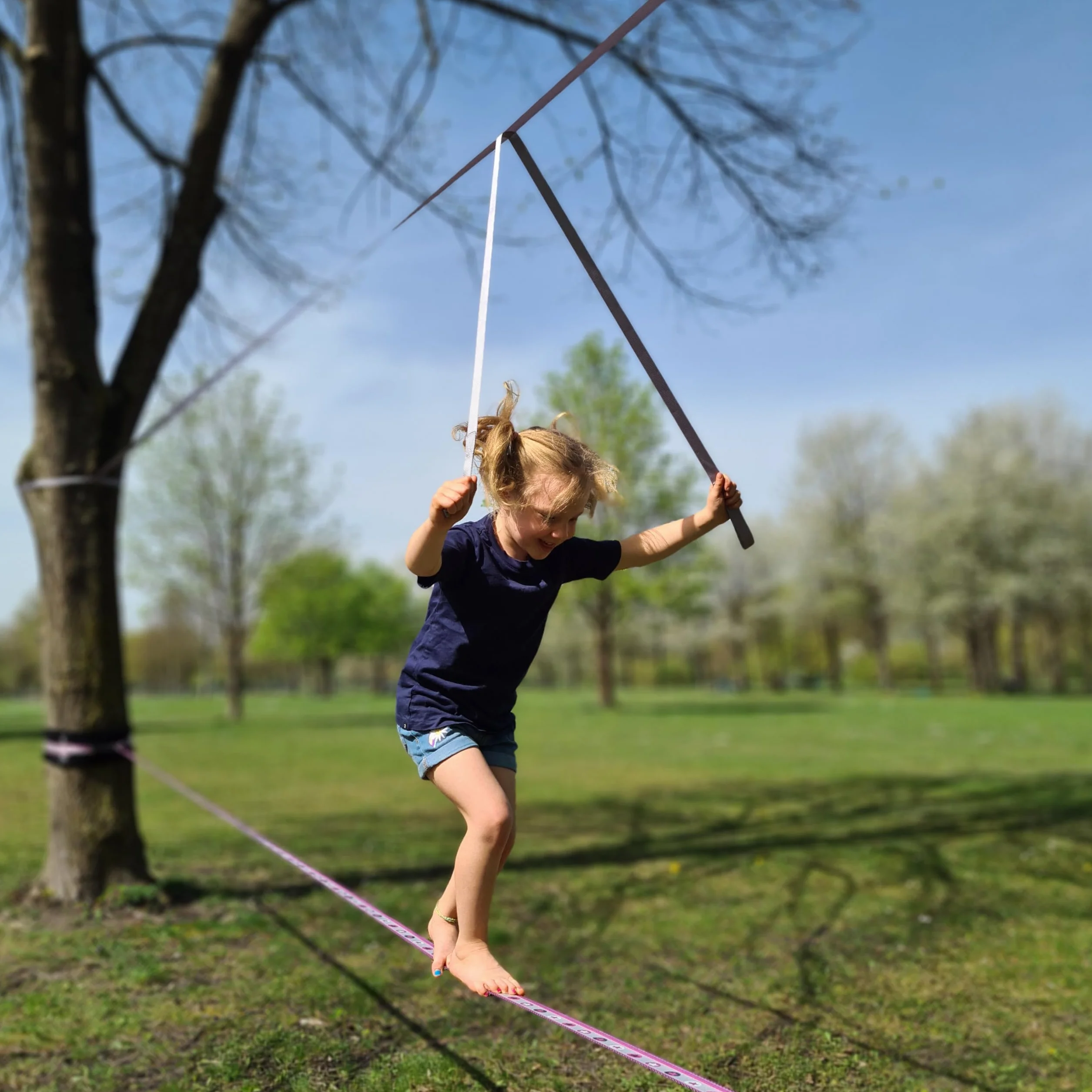 Slackline Set con stelle rosa, lunghezza 15 metri, per bambini e principianti, con corda di supporto e borsa