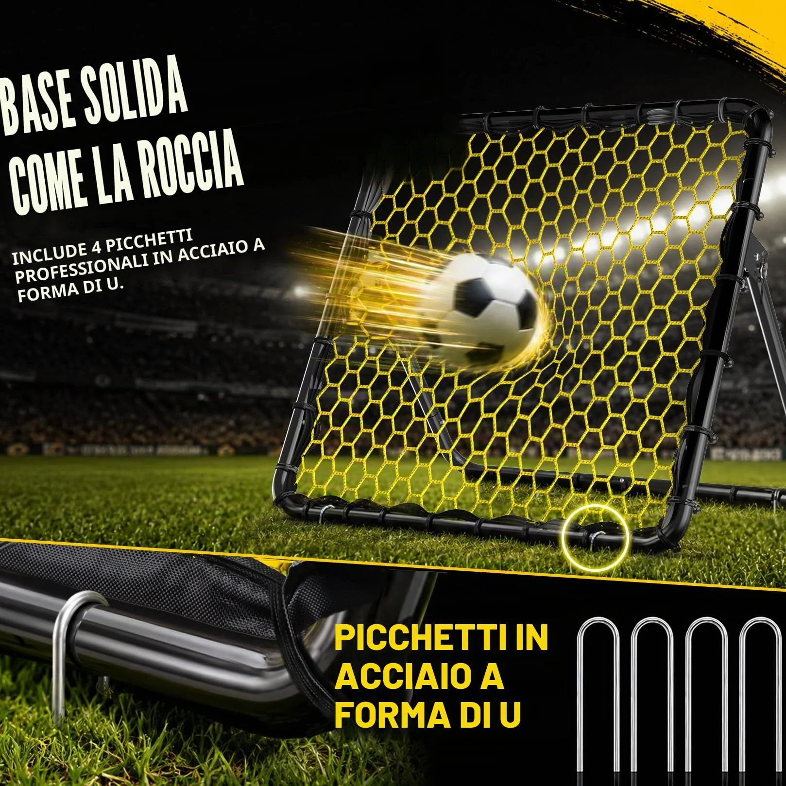 Happy Jump Rete di Rimbalzo Calcio 1x1m Angoli Regolabili Struttura a Nido d’Ape