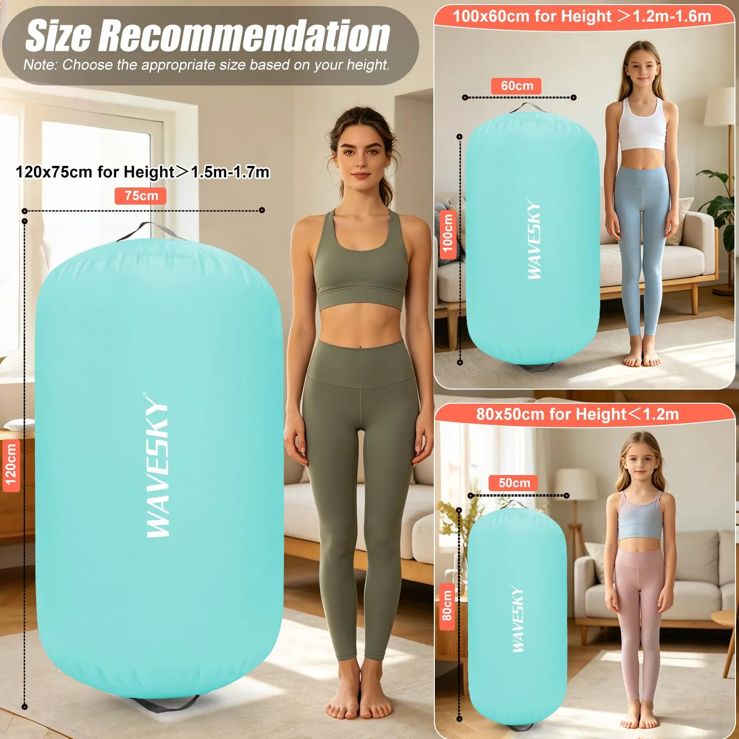 Rotoli gonfiabili, 80 / 120 cm, per ginnastica, ginnastica, fitness, allenamento