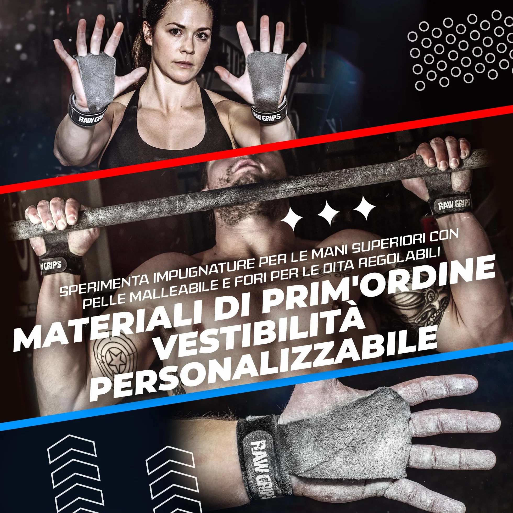 JerkFit Raw Grips 2 Dita in Pelle Ginnastica Protezione Palma