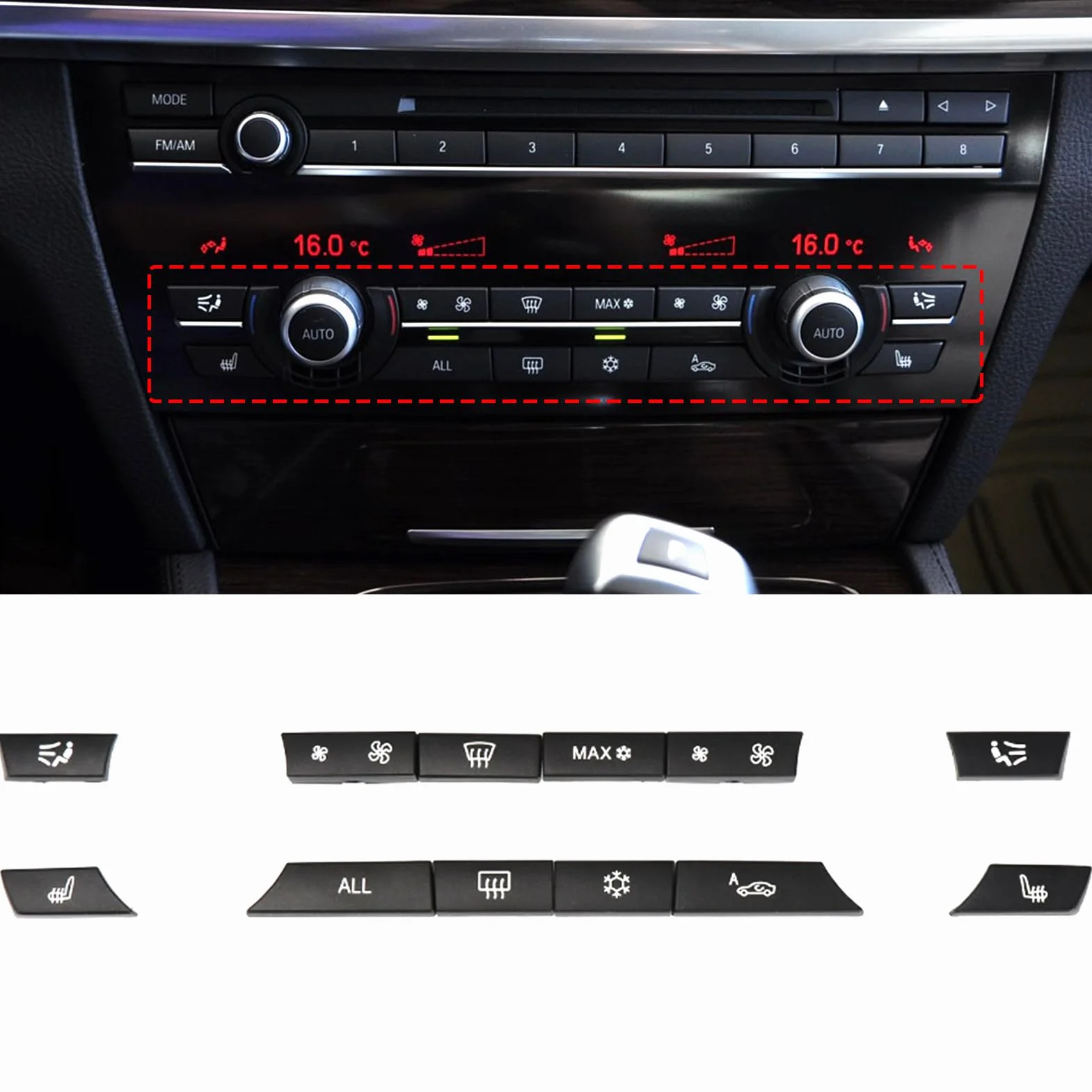TTCR-II 12 pezzi, compatibile con BMW A/C, pulsante per interruttore di riscaldamento 5 F07/F10/F11, 6 F06/F12/F13, 7 F01/F02/F03/F04, 61319313923, pomello per ventilatore, ricambio F10 climatizzatore