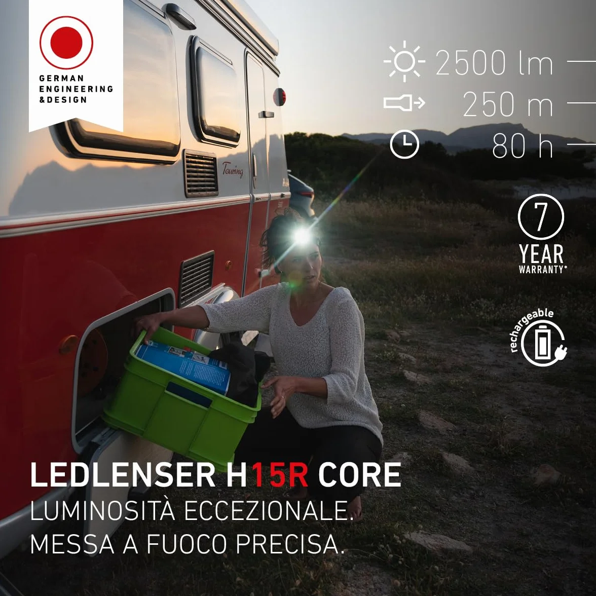 Ledlenser H15R Core Torcia Frontale LED 2500 Lumen Ricaricabile IP67 Impermeabile 250m