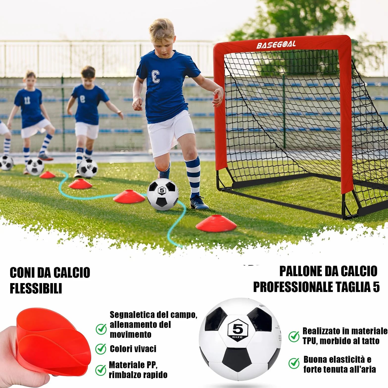 Porta da Calcio 150x120cm con Aste in Fibra di Vetro e Reti per Giardino