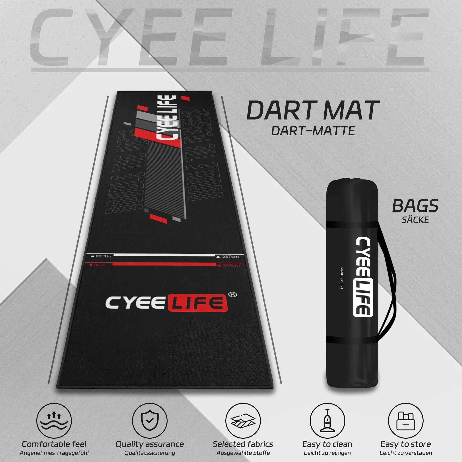 Tappetino per freccette CyeeLife 297 x 66 cm antiscivolo nero