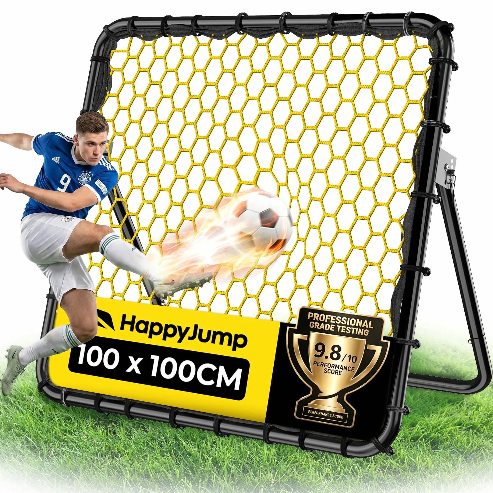 Happy Jump Rete di Rimbalzo Calcio 1x1m Angoli Regolabili Struttura a Nido d’Ape