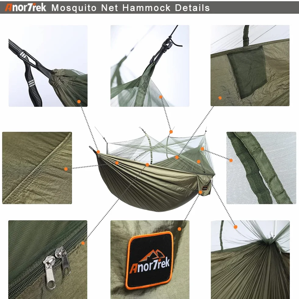 AnorTrek Amaca da Campeggio con Zanzariera Doppia e Singola 260x140 cm Army Green