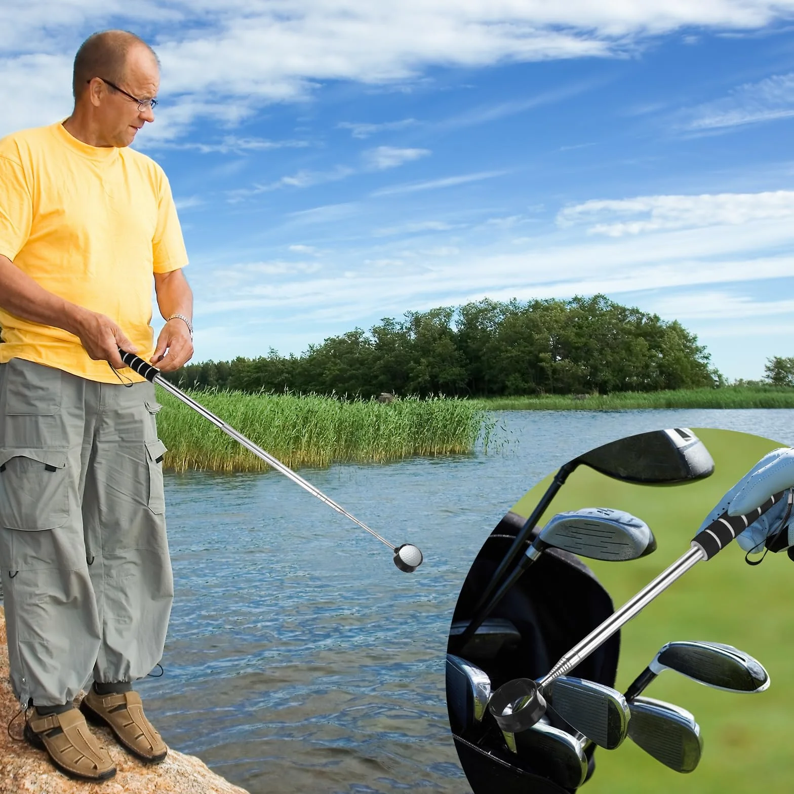 PATIKIL Golf Ball Retriever Testa telescopica Grabber con cordino per acqua Golf Ball Picker Strumento Accessori da golf