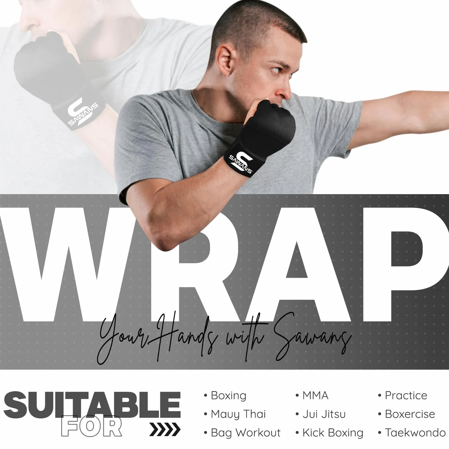 SAWANS Guanti da Boxe Imbottiti con Cinghie da Polso Elastici per Muay Thai, MMA