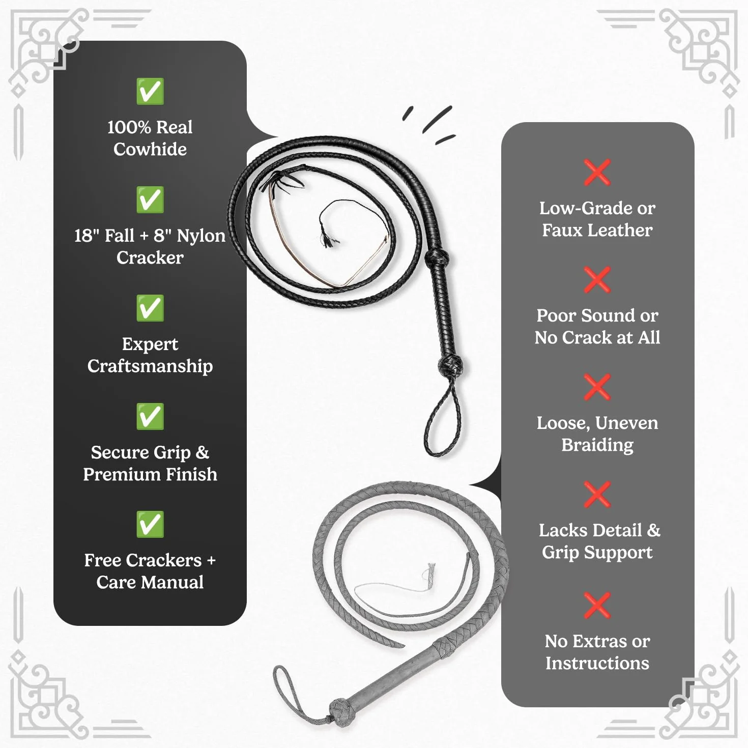 Indiana Jones Style Frustino in vera pelle di mucca da equitazione, nero, lunghezza: 0,9 m, 1,2 m, 1,8 m e 2,4 m