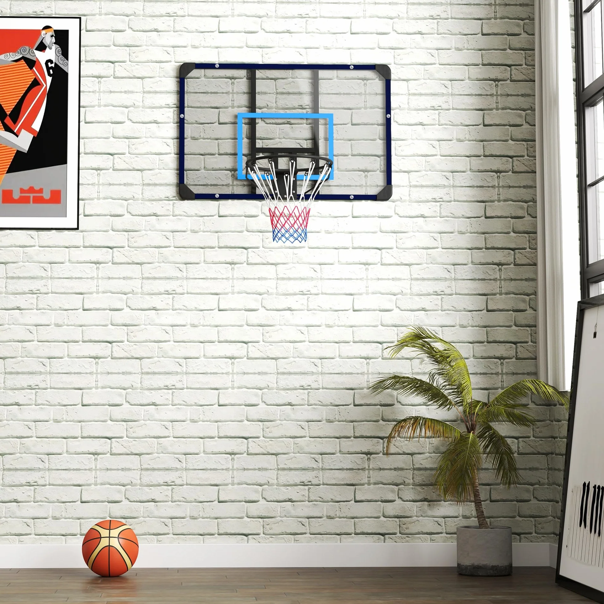 SPORTNOW Canestro Basket da Muro 113x61x73 cm Tabellone Infrangibile Cerchio Acciaio
