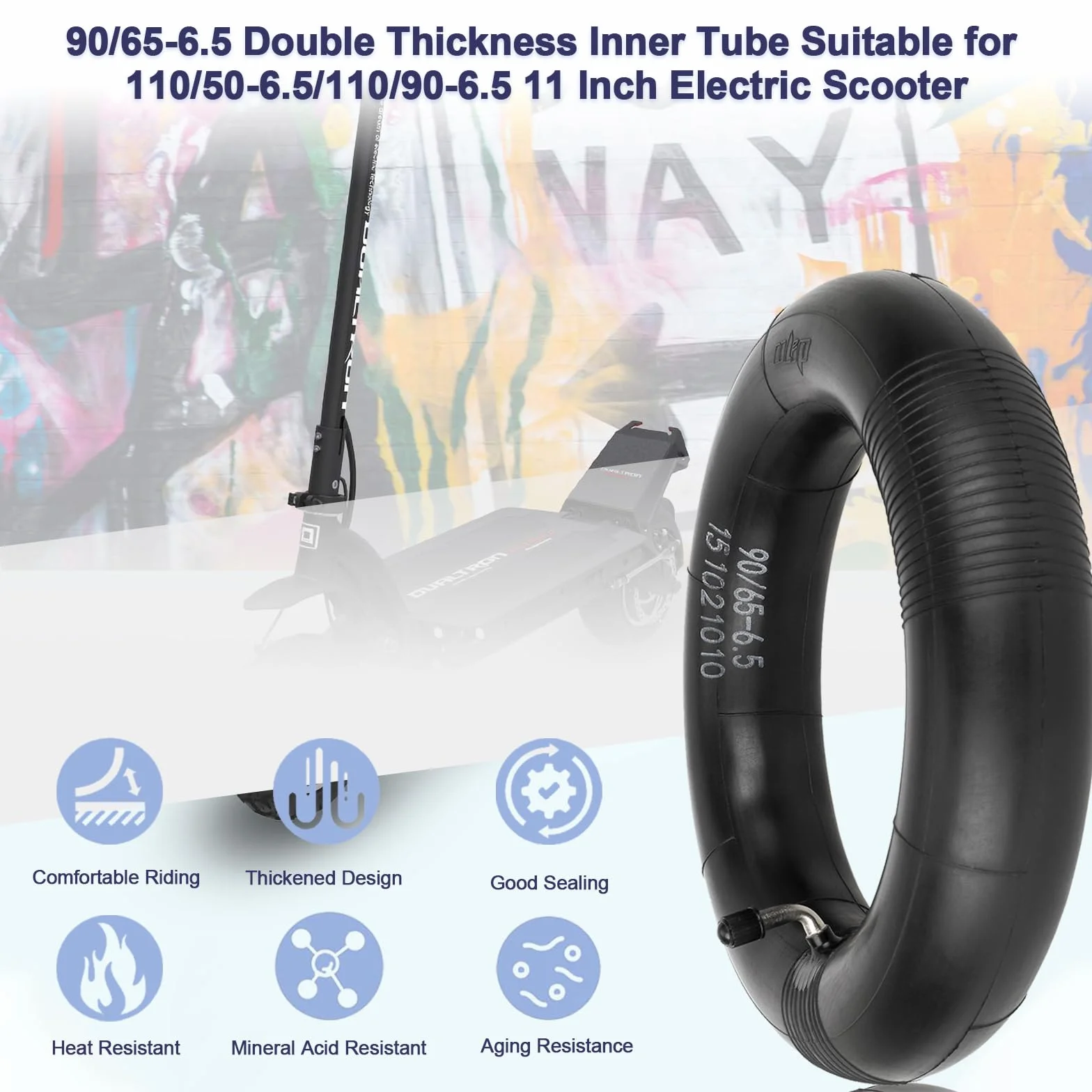 TREFAN Camera d'Aria Addensata 11 Pollici per Dualtron Ultra Monopattino Elettrico Gomma di Ricambio 110/50-6.5 110/90-6.5 2 PZ