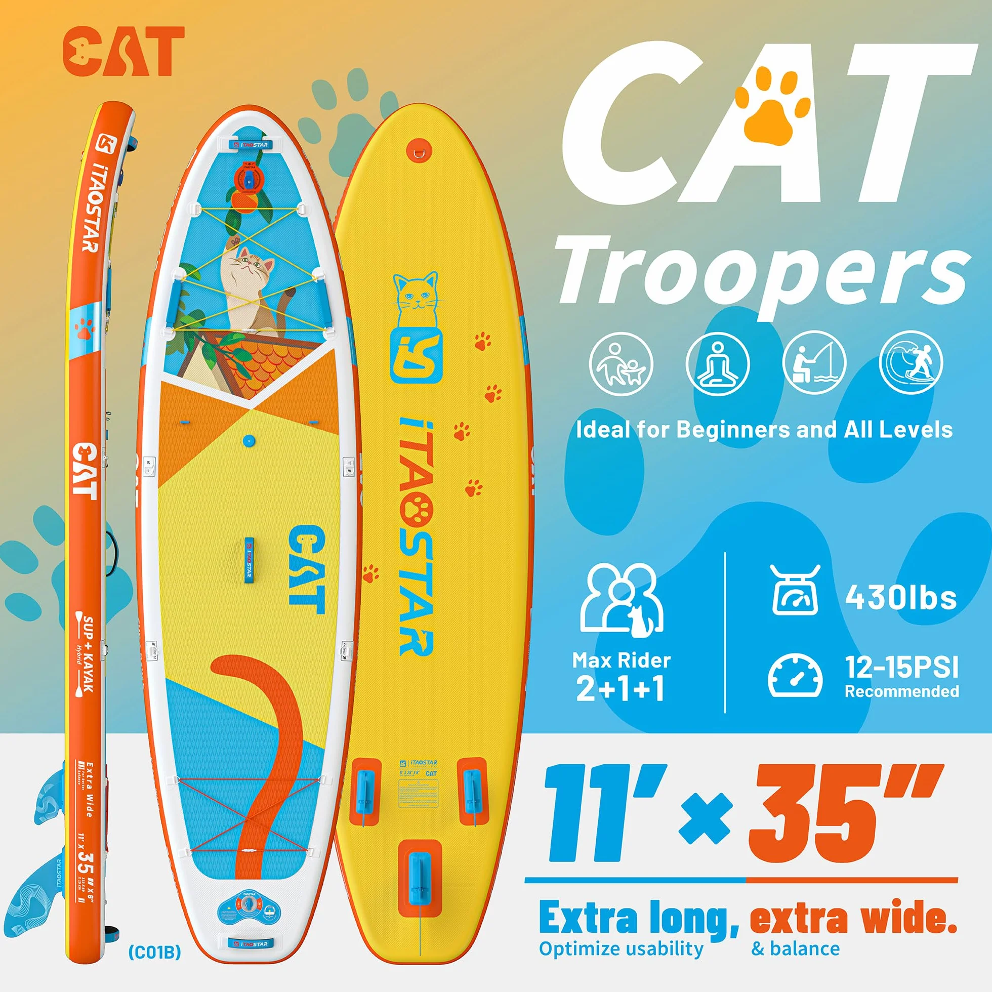 iTAOSTAR Tavola gonfiabile SUP 11'10'15,2 cm con pala Adj, copertura EVA antiscivolo, zaino 120 L