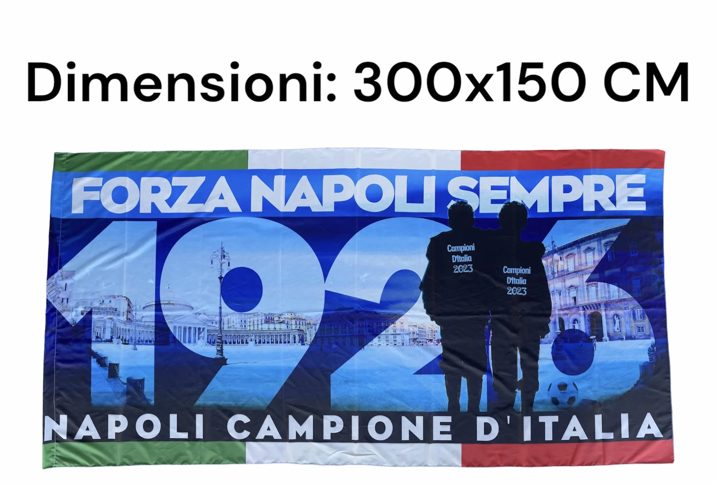 Bandiera Napoli 300x150 cm Striscione Forza Napoli Campioni Festa Scudetto Maradona Calcio Innesto per Asta