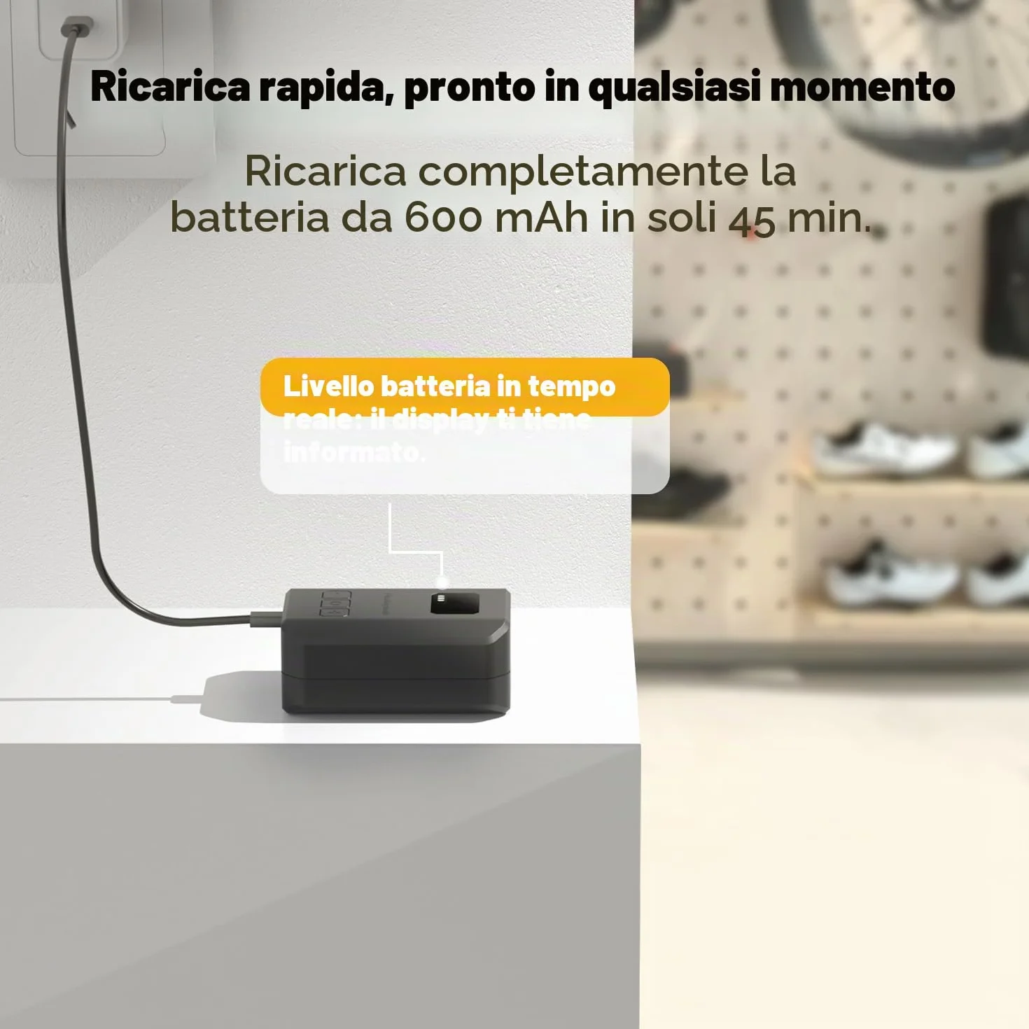 Peakspeak Mini Pompa Elettrica Bici AS260PRO 120 PSI ricaricabile USB-C con manometro e arresto automatico