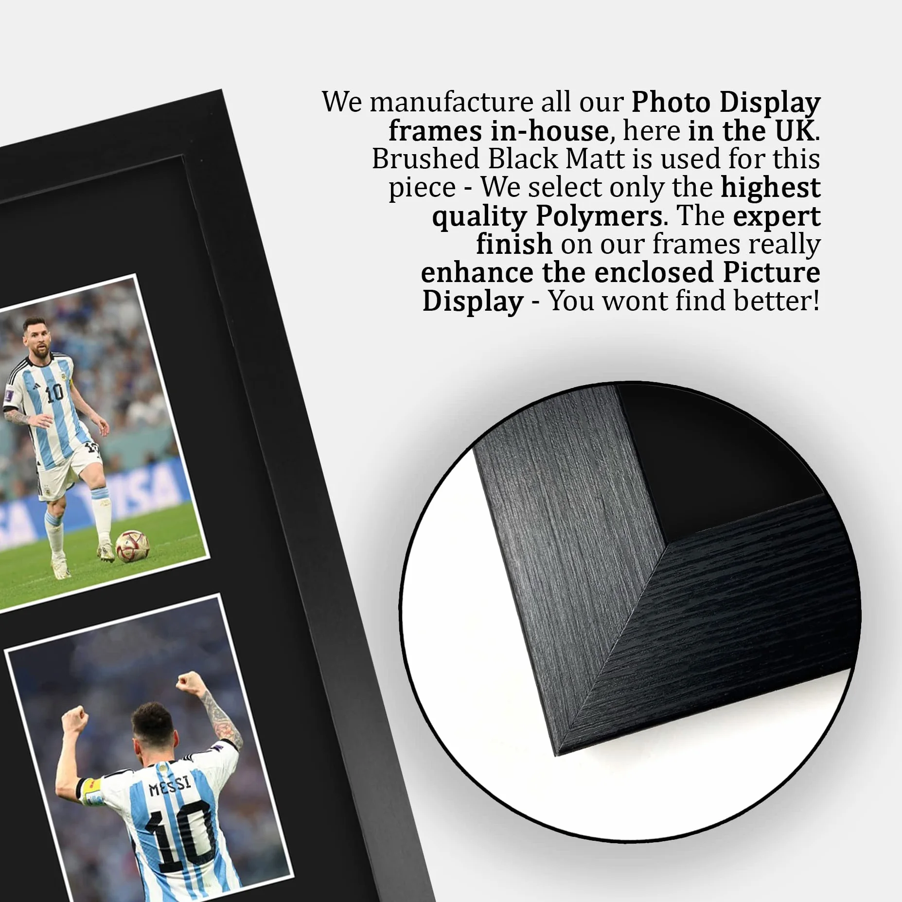 Quadretto con foto e autografo di Lionel Messi dell'Argentina formato A3 con cornice