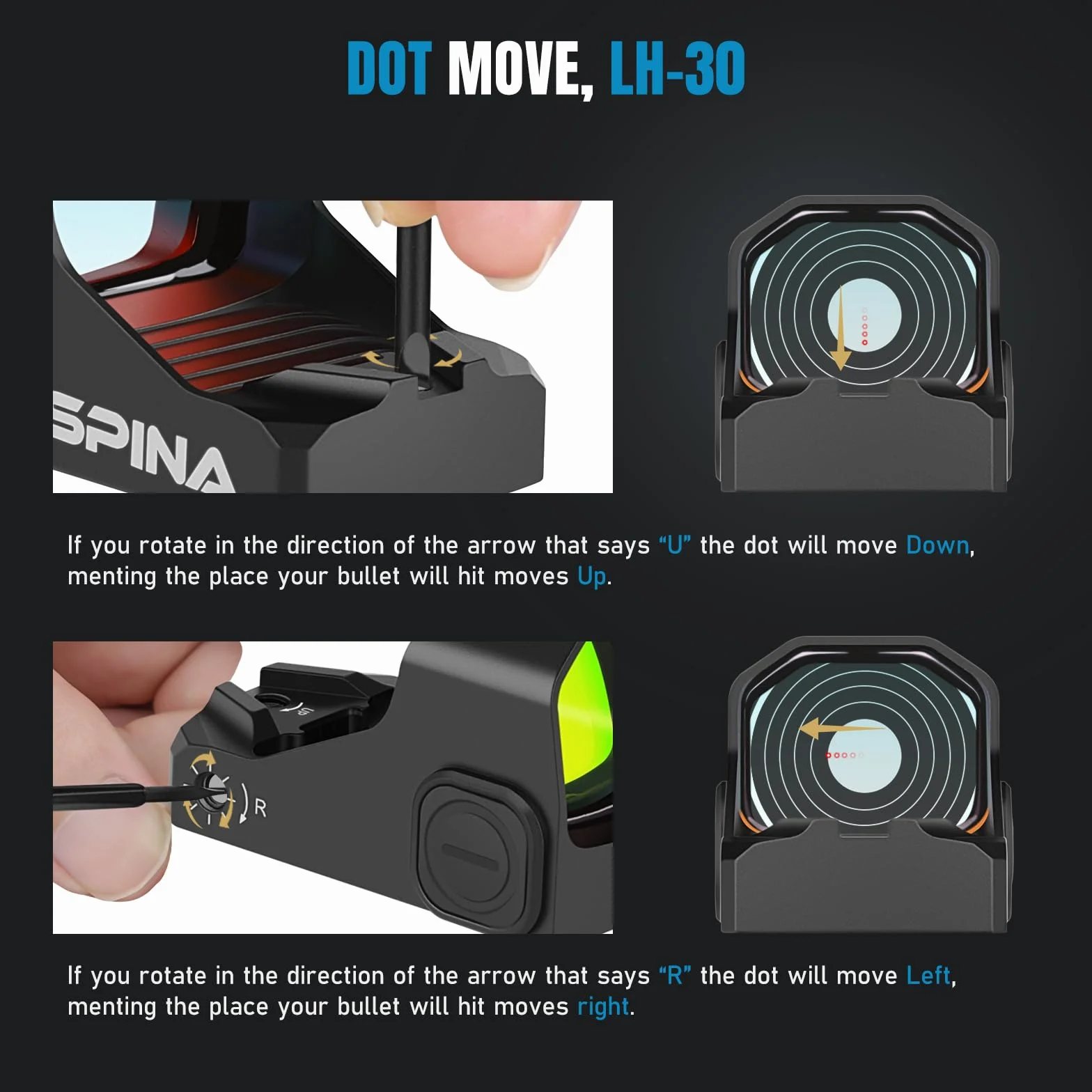 SPINA OPTICS LH-30 Mirino a Punto Rosso Red Dot Sight 3 MOA Shake Awake RMSC