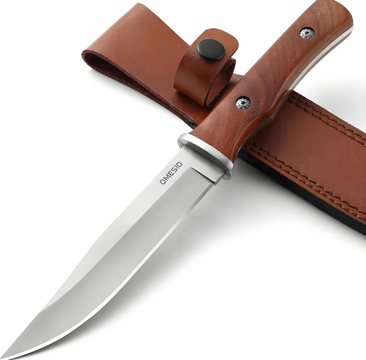 Omesio Coltello Da Sopravvivenza Outdoor Coltello Da Caccia Coltello Outdoor con Fodero in Pelle Coltello Da Giungla con Lama Affilata Robusto Per La Sopravvivenza e Il Campeggio Manico in Legno