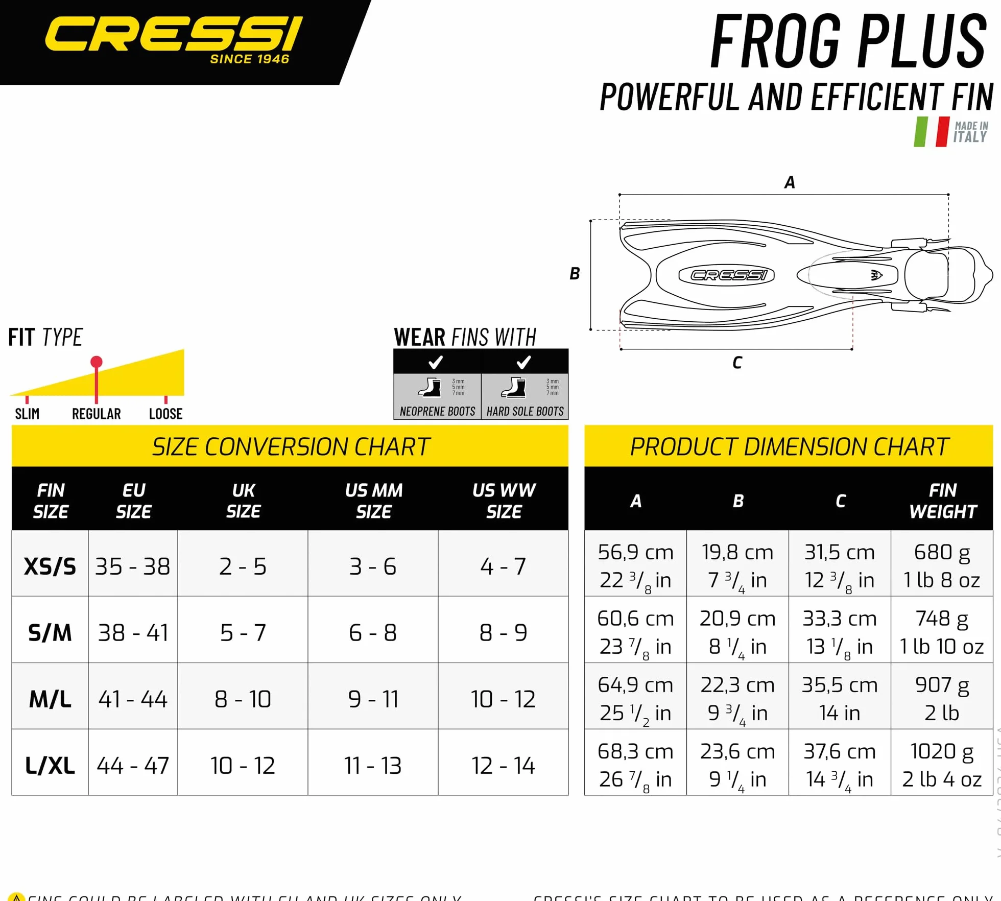 Cressi Frog Plus Pinne per Immersione con Cinturino Regolabile