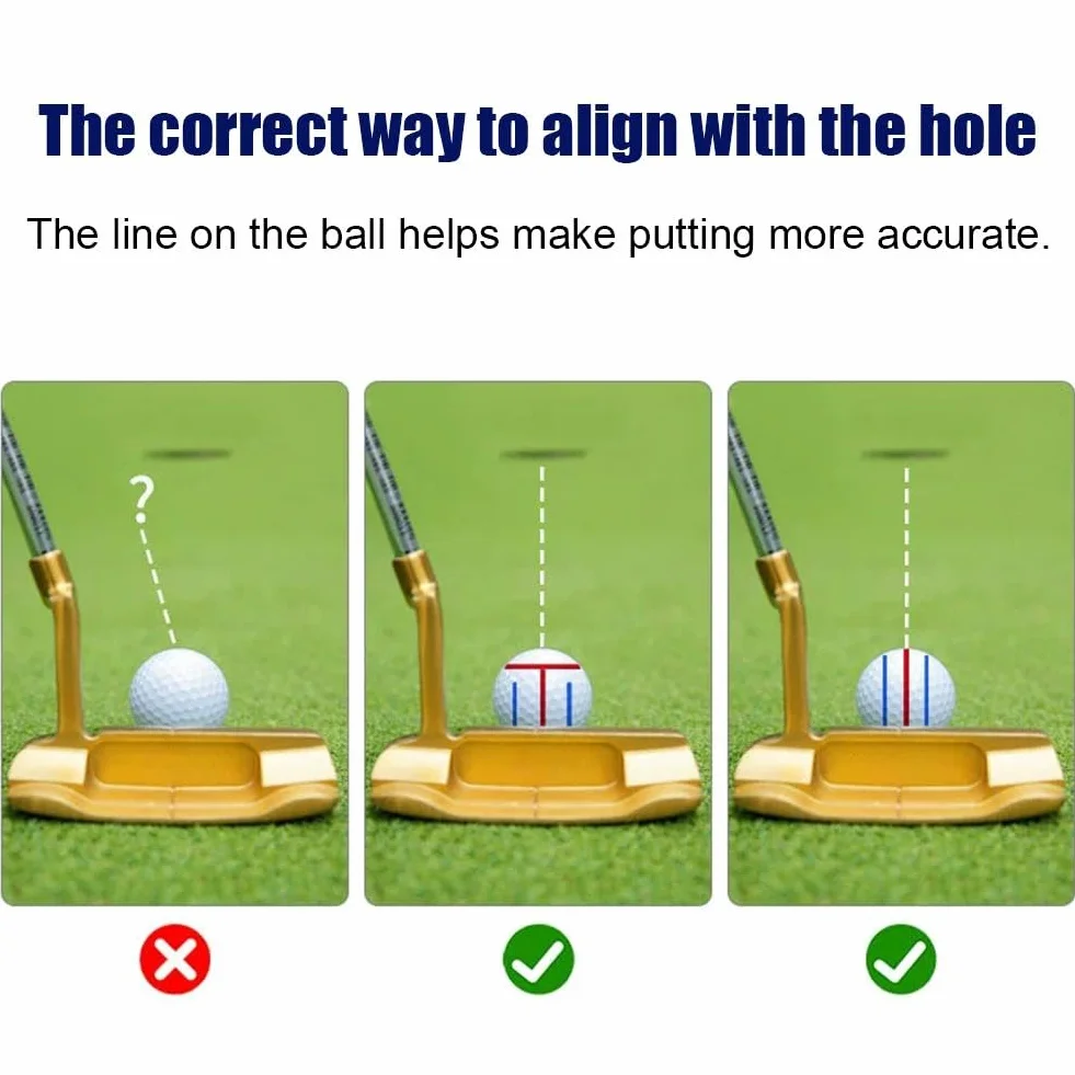 Golf Ball Marker Tool Lines Drawing Alignment Kit with 2 Color Waterproof Pen for Beginners